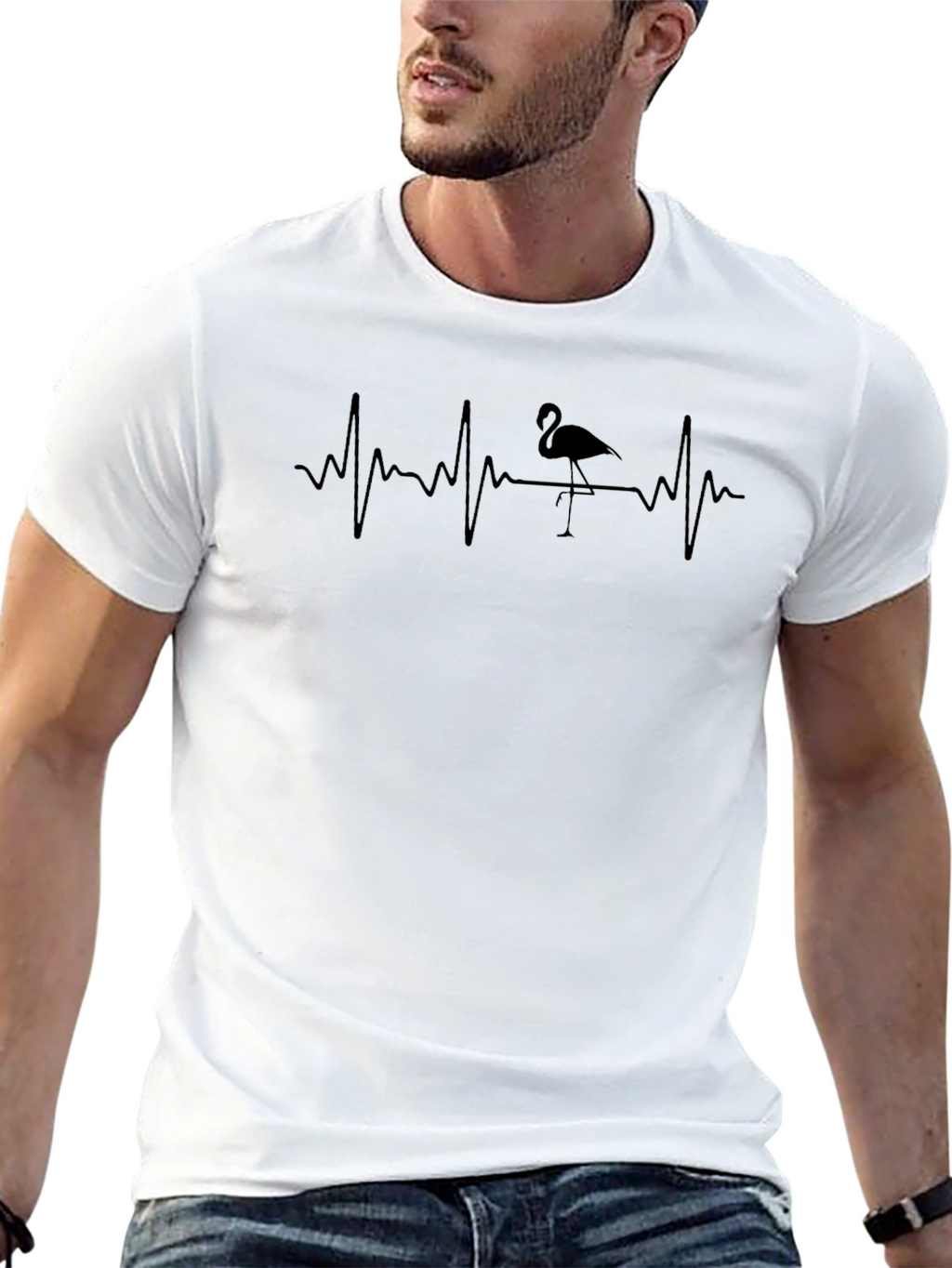Flamingo Heartbeat Graphic Tee - Black