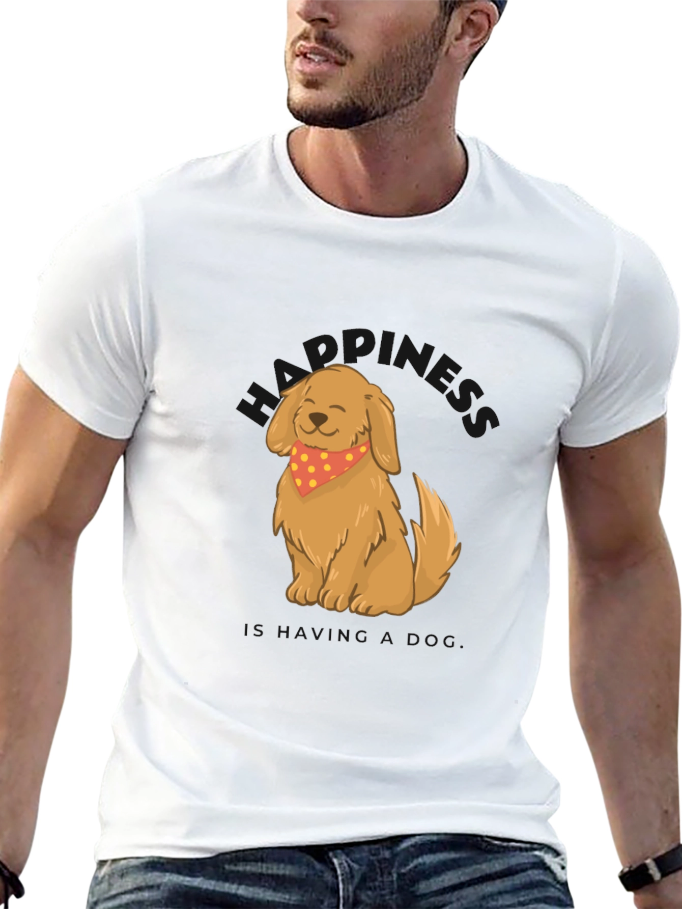 Dog Graphic Tee - Cute Cartoon Dog with Bandana