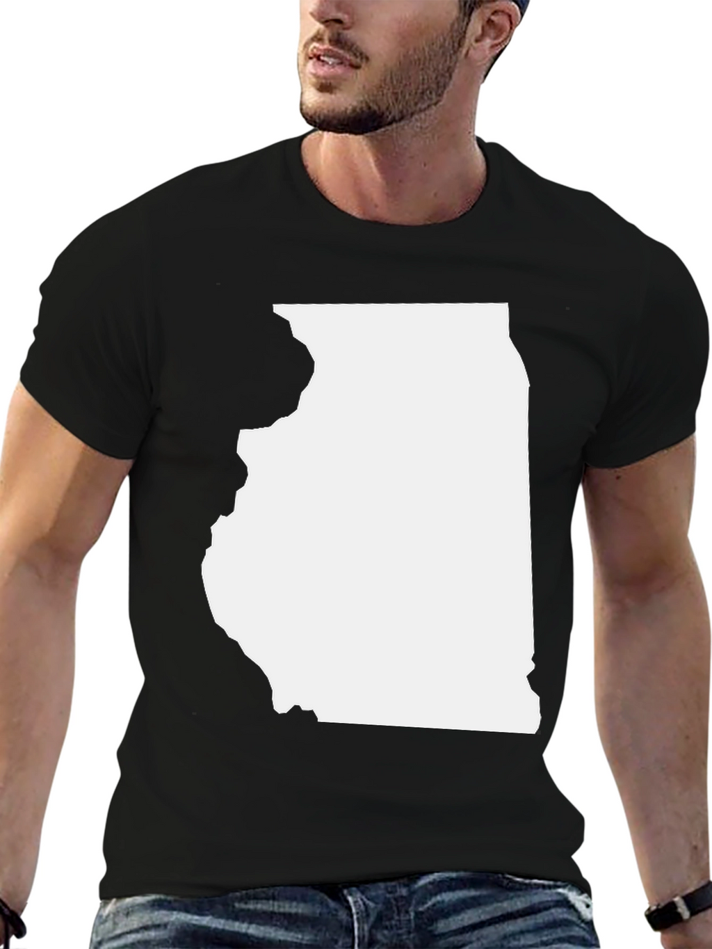 Illinois State Map Graphic Tee - Black Cotton Blend