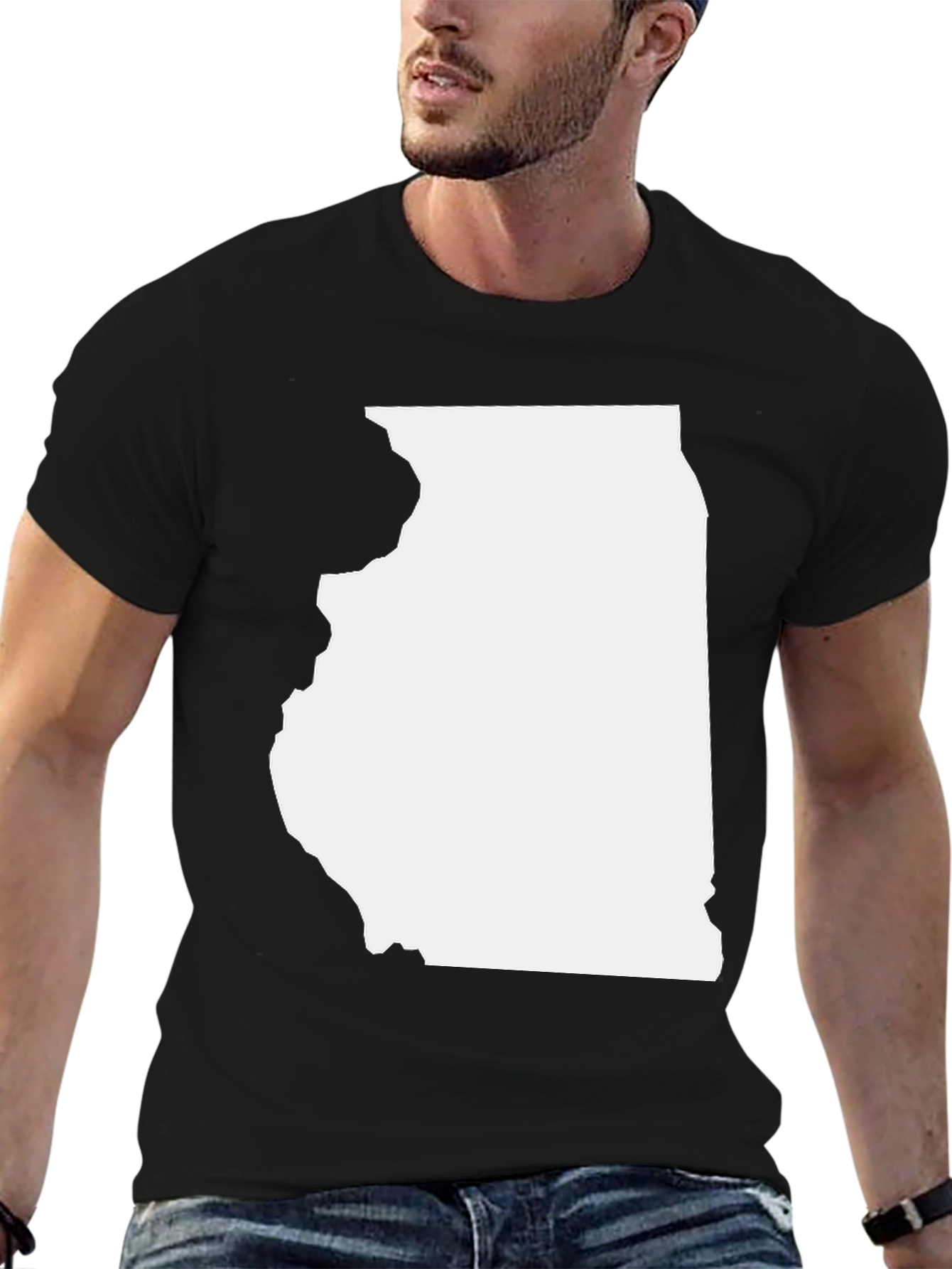 Illinois State Map Graphic Tee - Black Cotton Blend