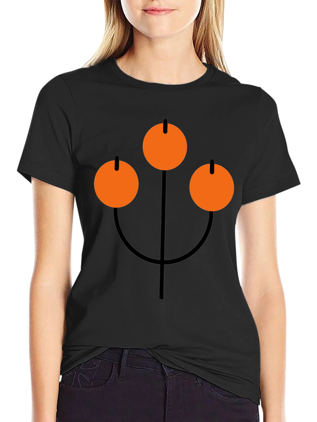 Abstract Orange Circle Graphic Black T-Shirt