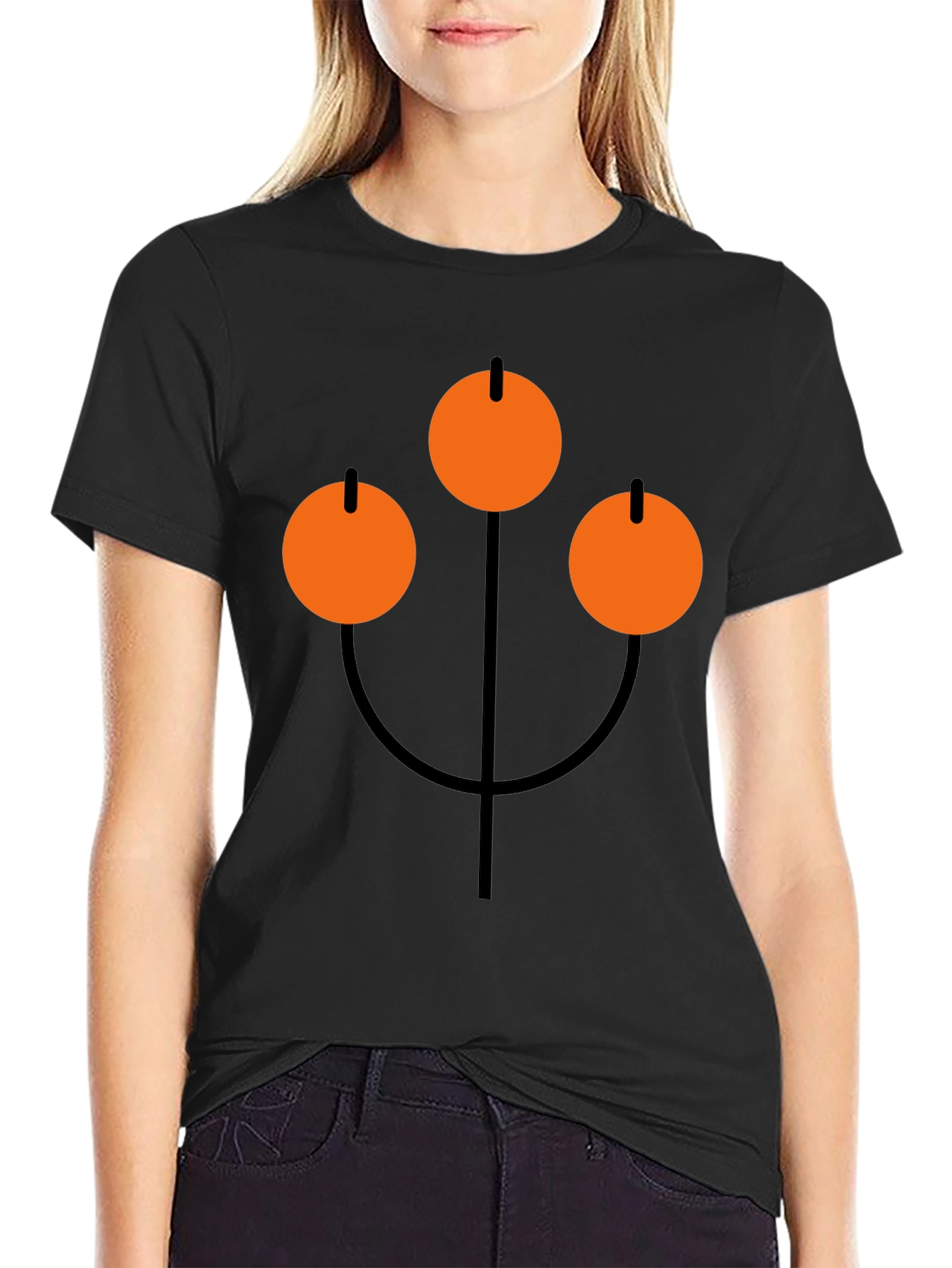Abstract Orange Circle Graphic Black T-Shirt