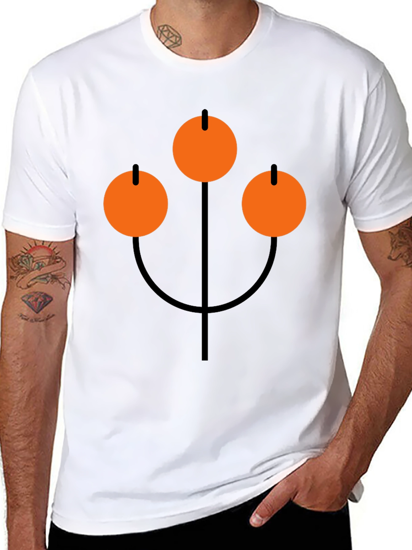 Abstract Orange Circle Graphic Black T-Shirt