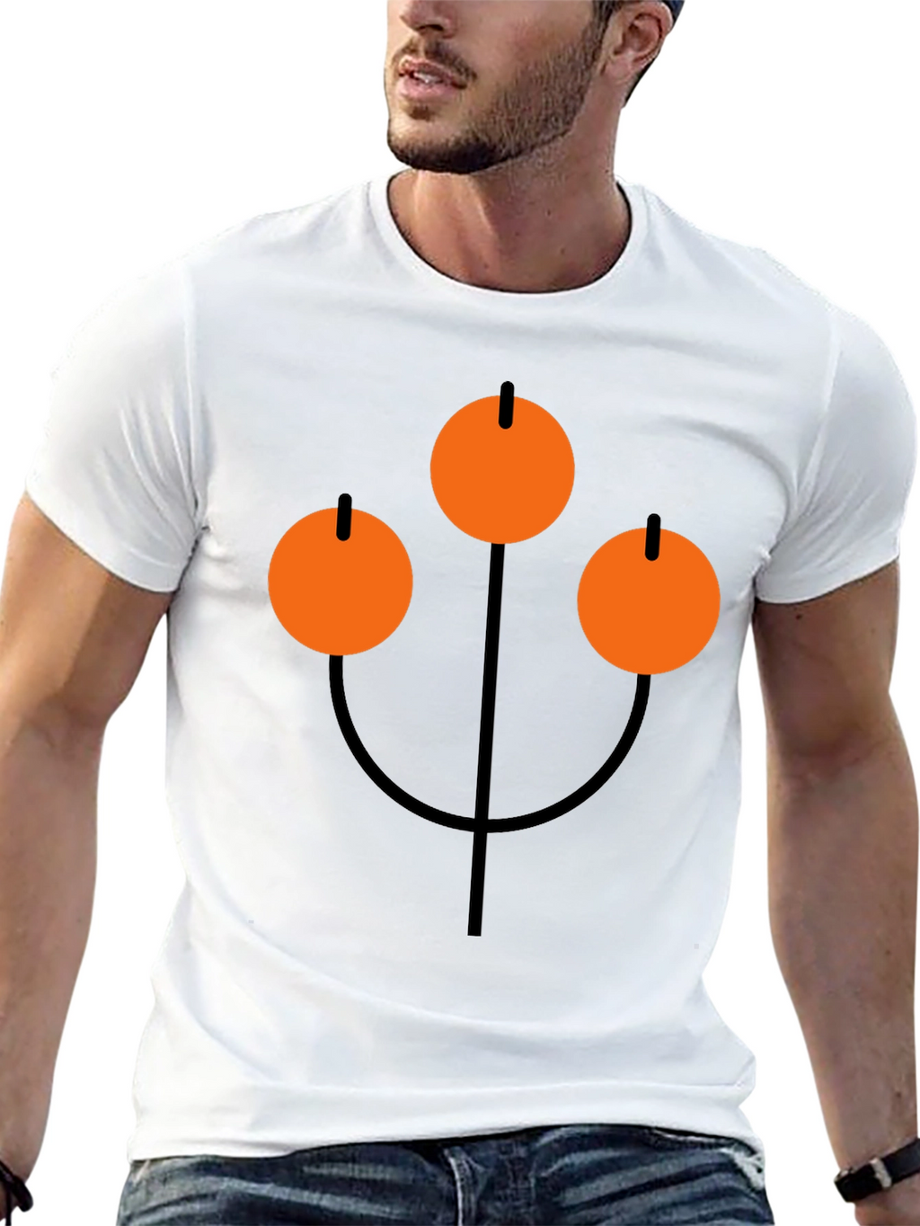 Abstract Orange Circle Graphic Black T-Shirt