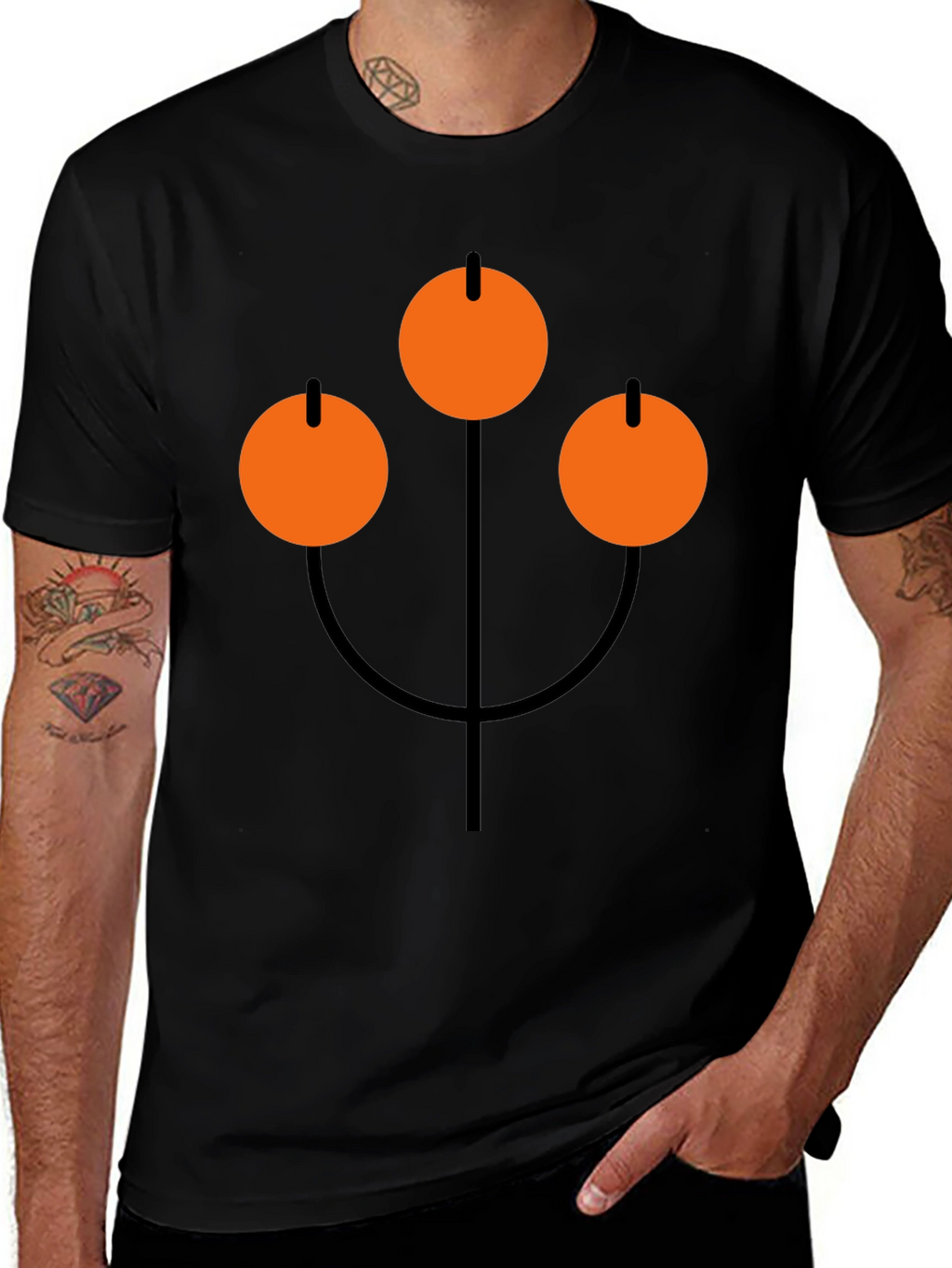 Abstract Orange Circle Graphic Black T-Shirt