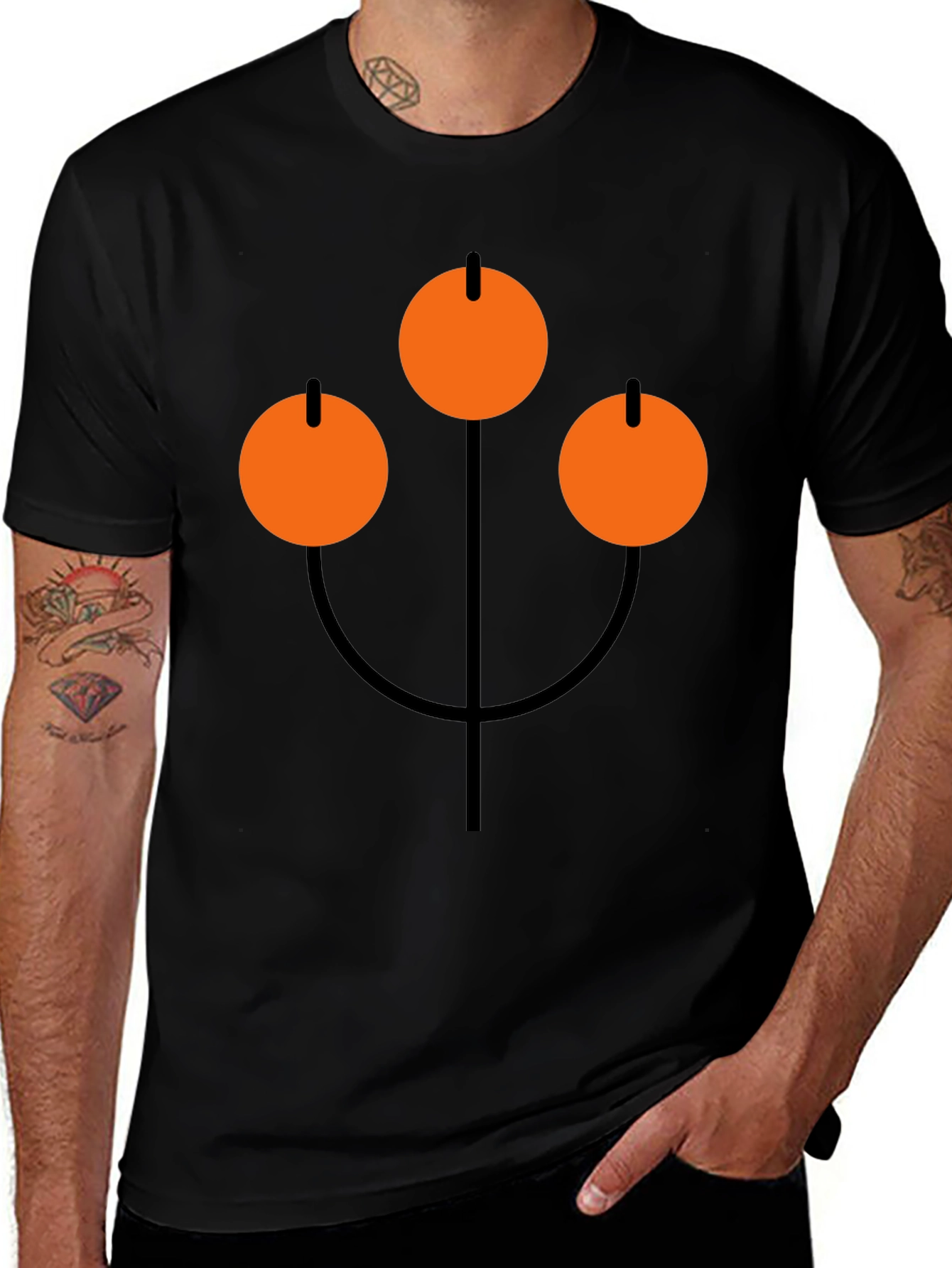 Abstract Orange Circle Graphic Black T-Shirt
