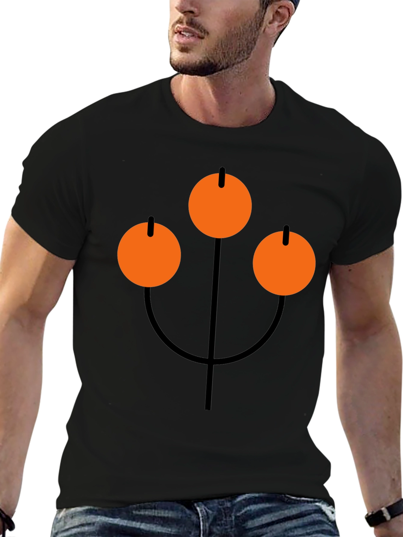 Abstract Orange Circle Graphic Black T-Shirt