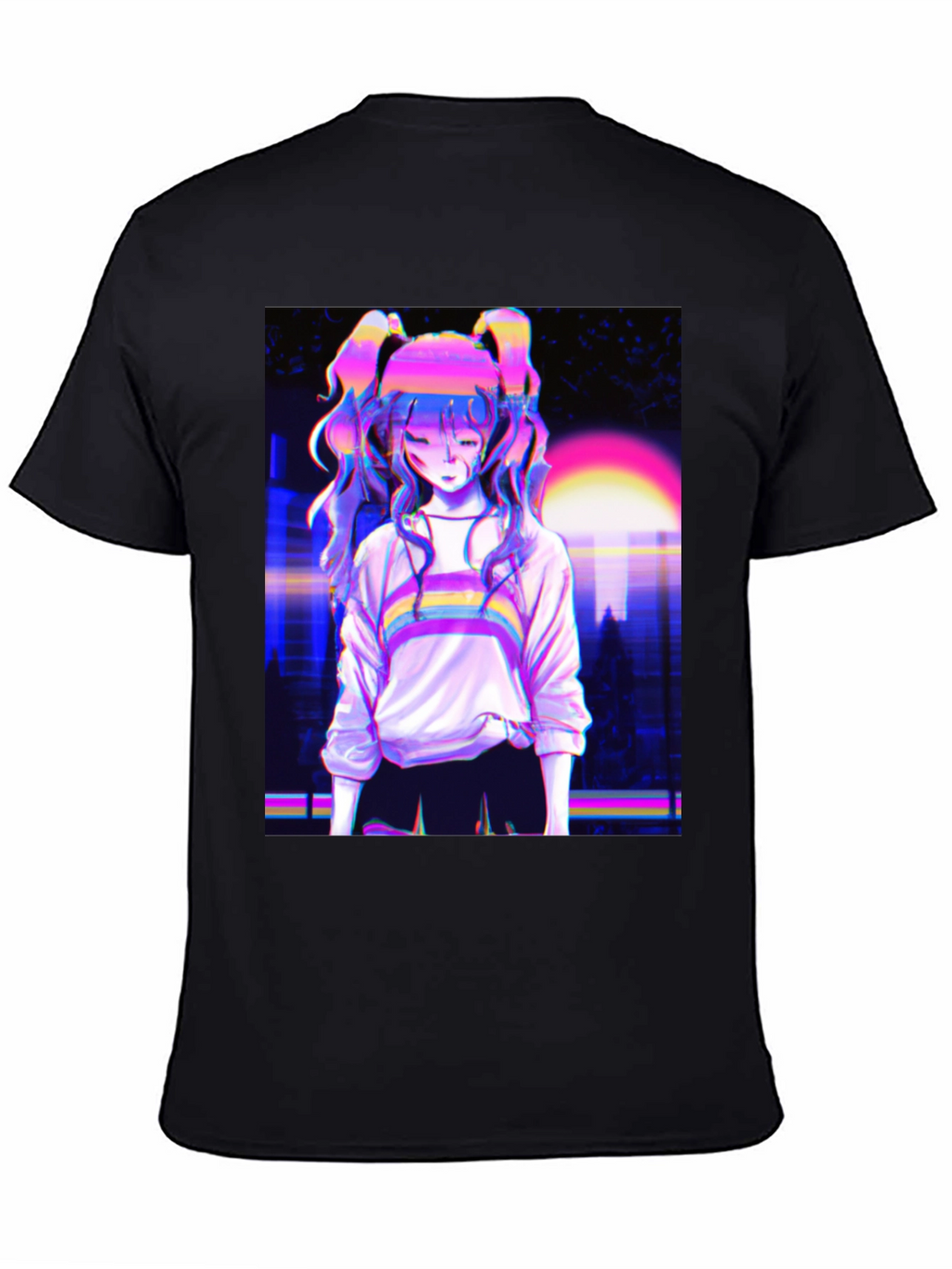 Vaporwave Anime Girl Graphic Black T-Shirt