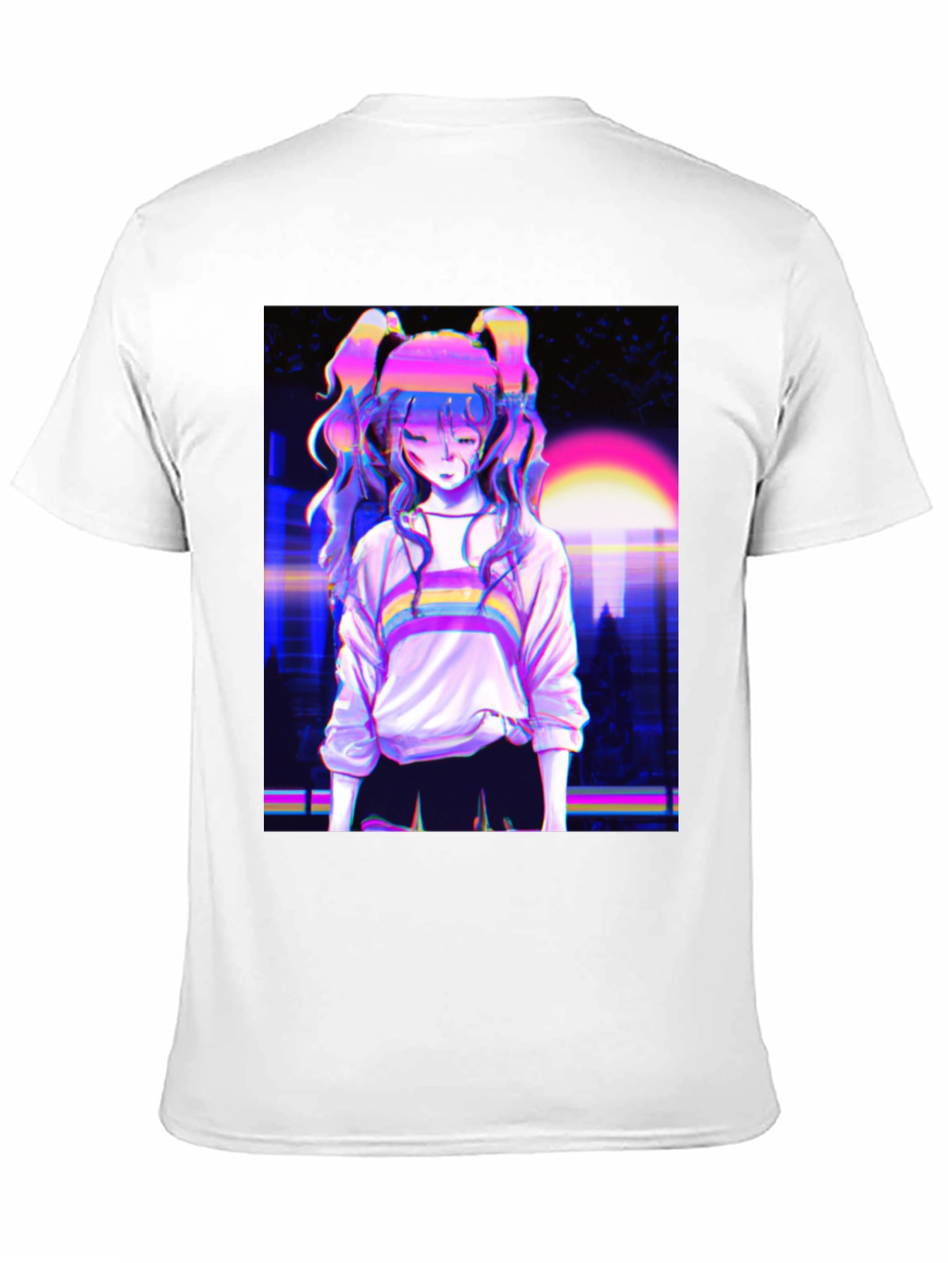Vaporwave Anime Girl Graphic Black T-Shirt
