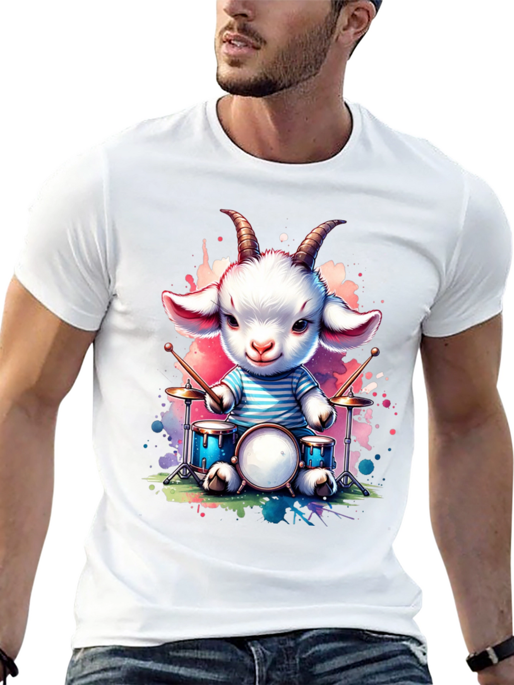Goat Drummer Graphic Tee - Cute Music Lover Shirt
