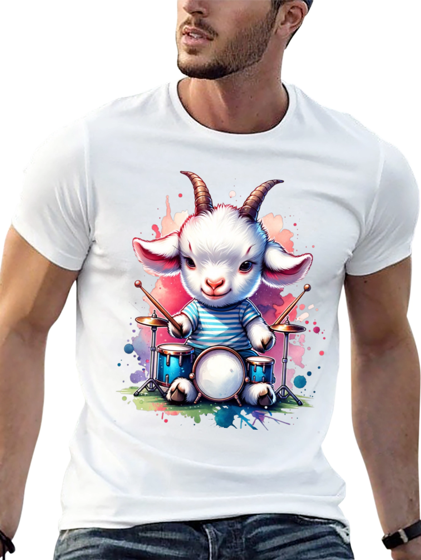 Goat Drummer Graphic Tee - Cute Music Lover Shirt
