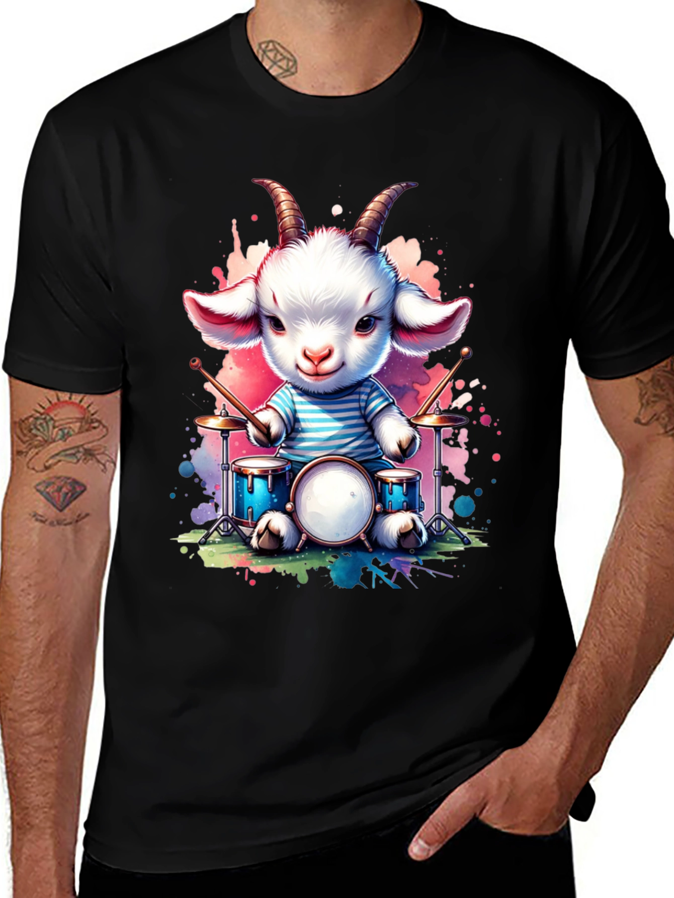 Goat Drummer Graphic Tee - Cute Music Lover Shirt