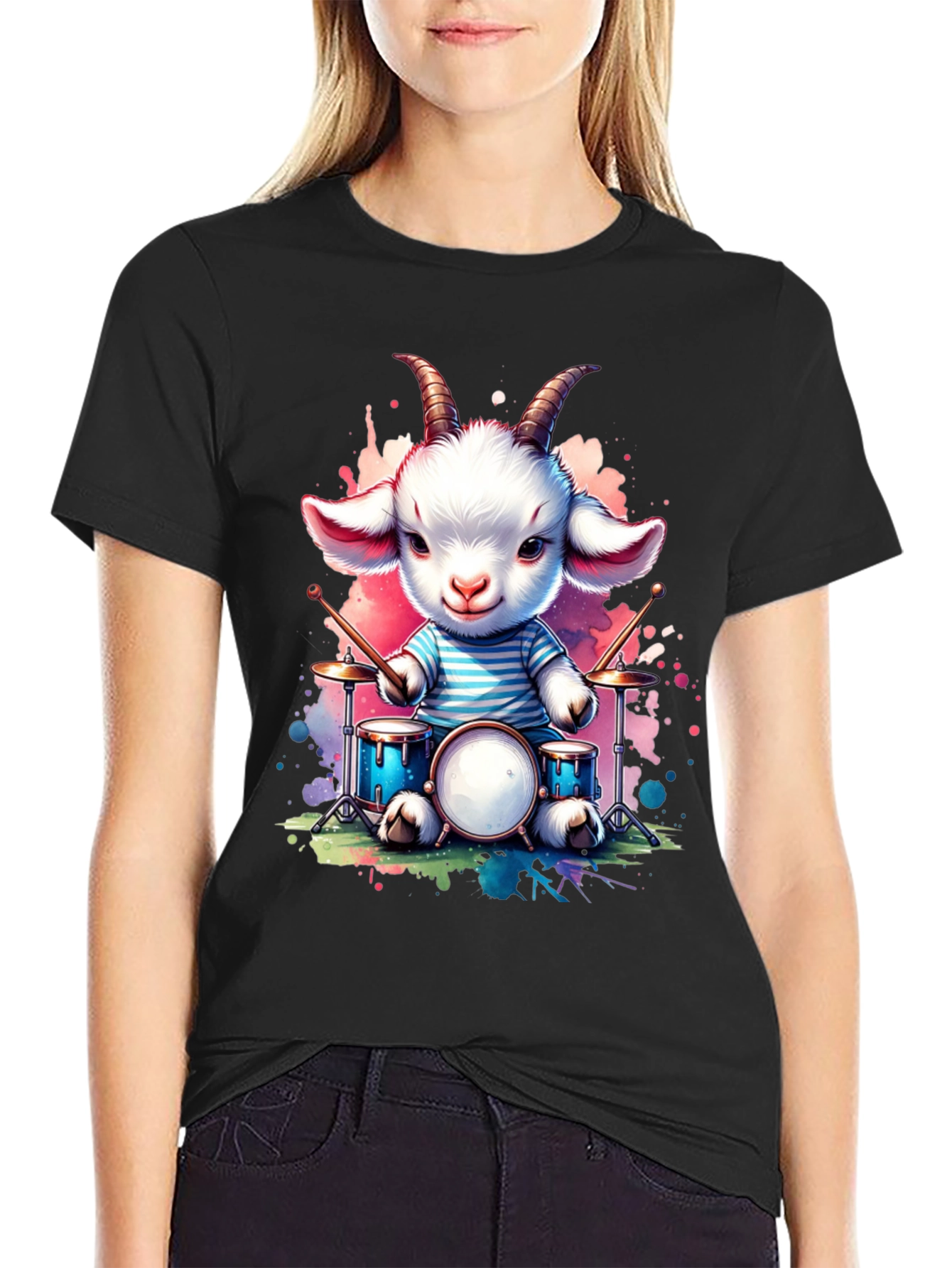 Goat Drummer Graphic Tee - Cute Music Lover Shirt