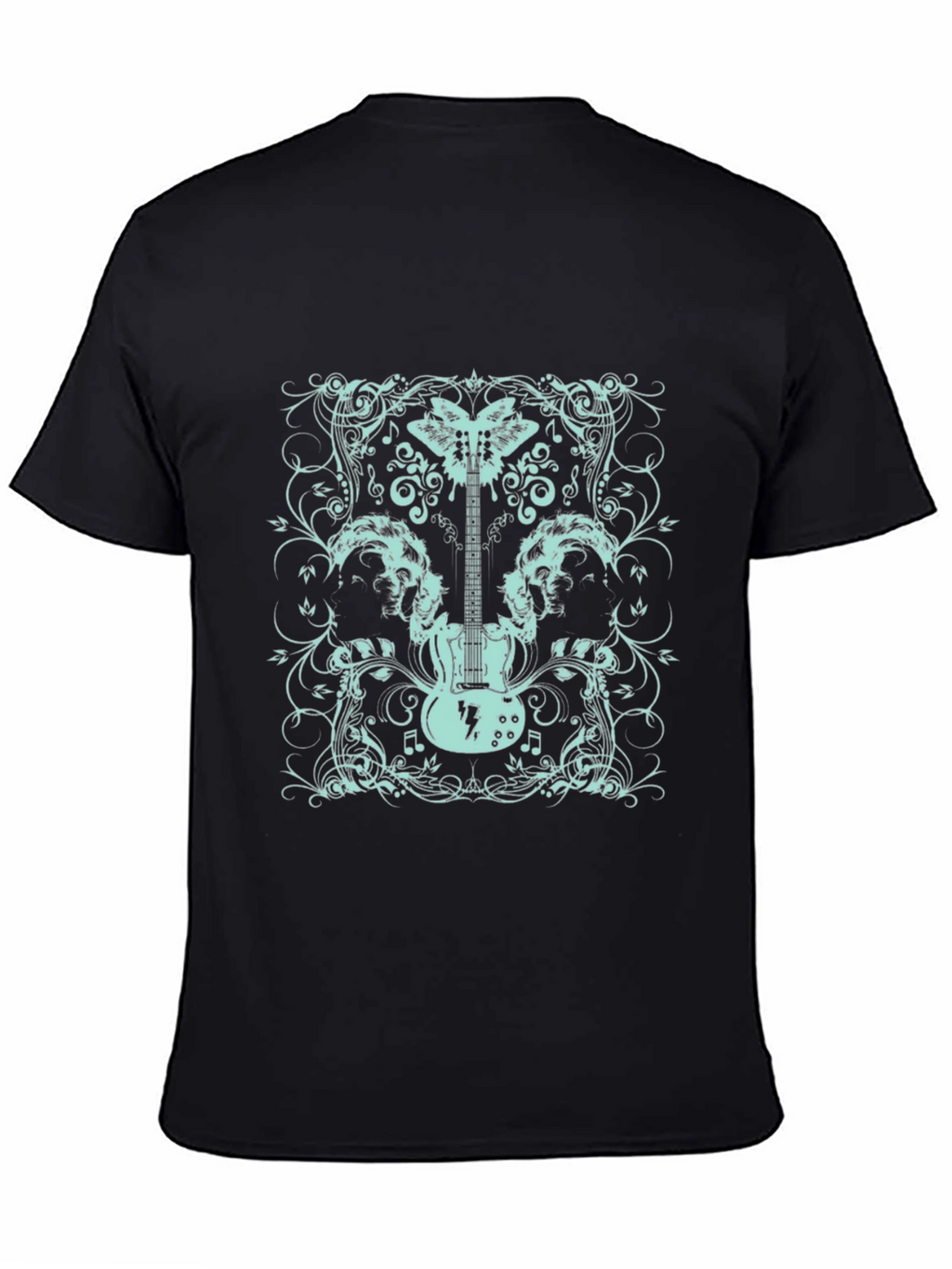 Guitar Butterfly Graphic Tee - Black Cotton Blend