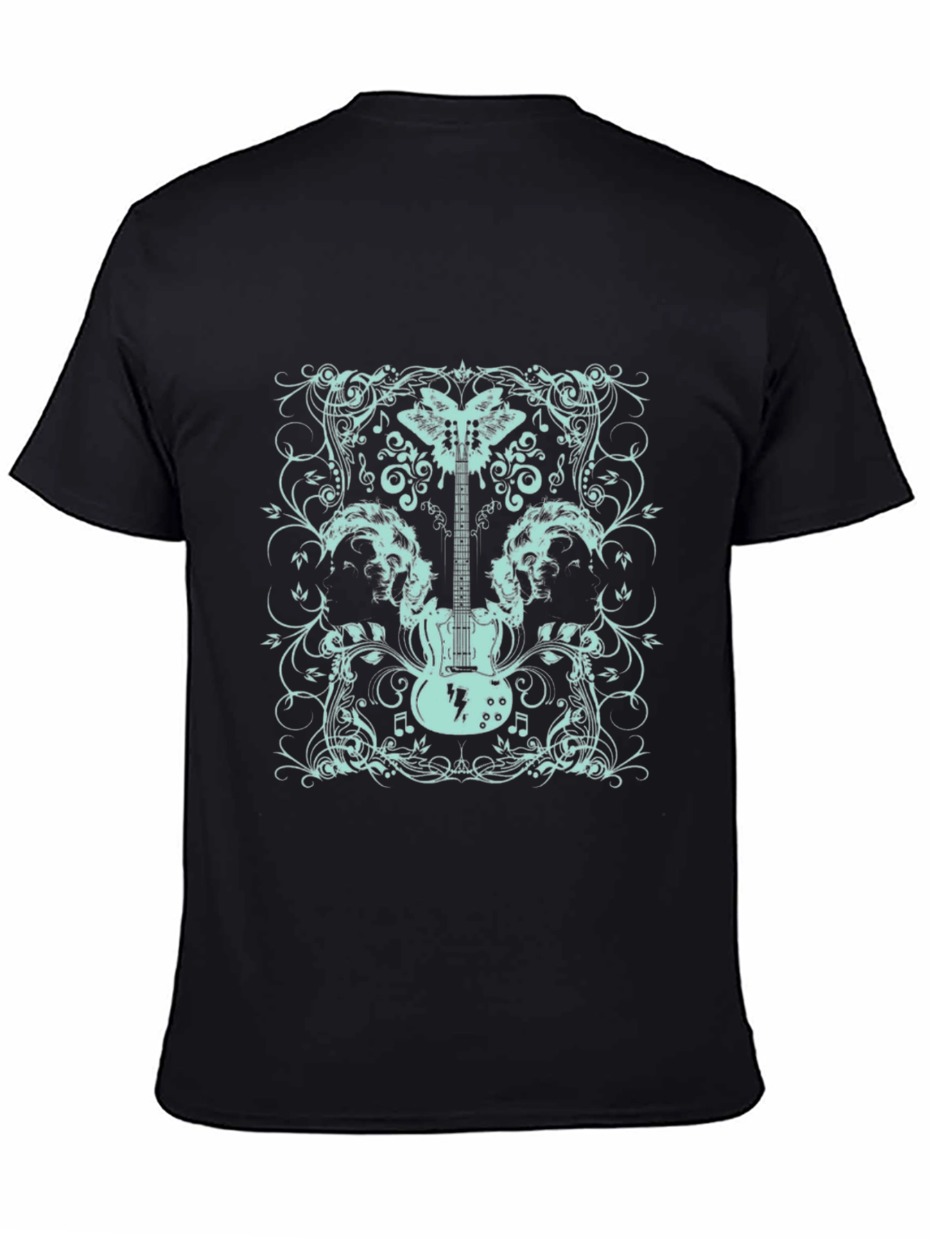 Guitar Butterfly Graphic Tee - Black Cotton Blend