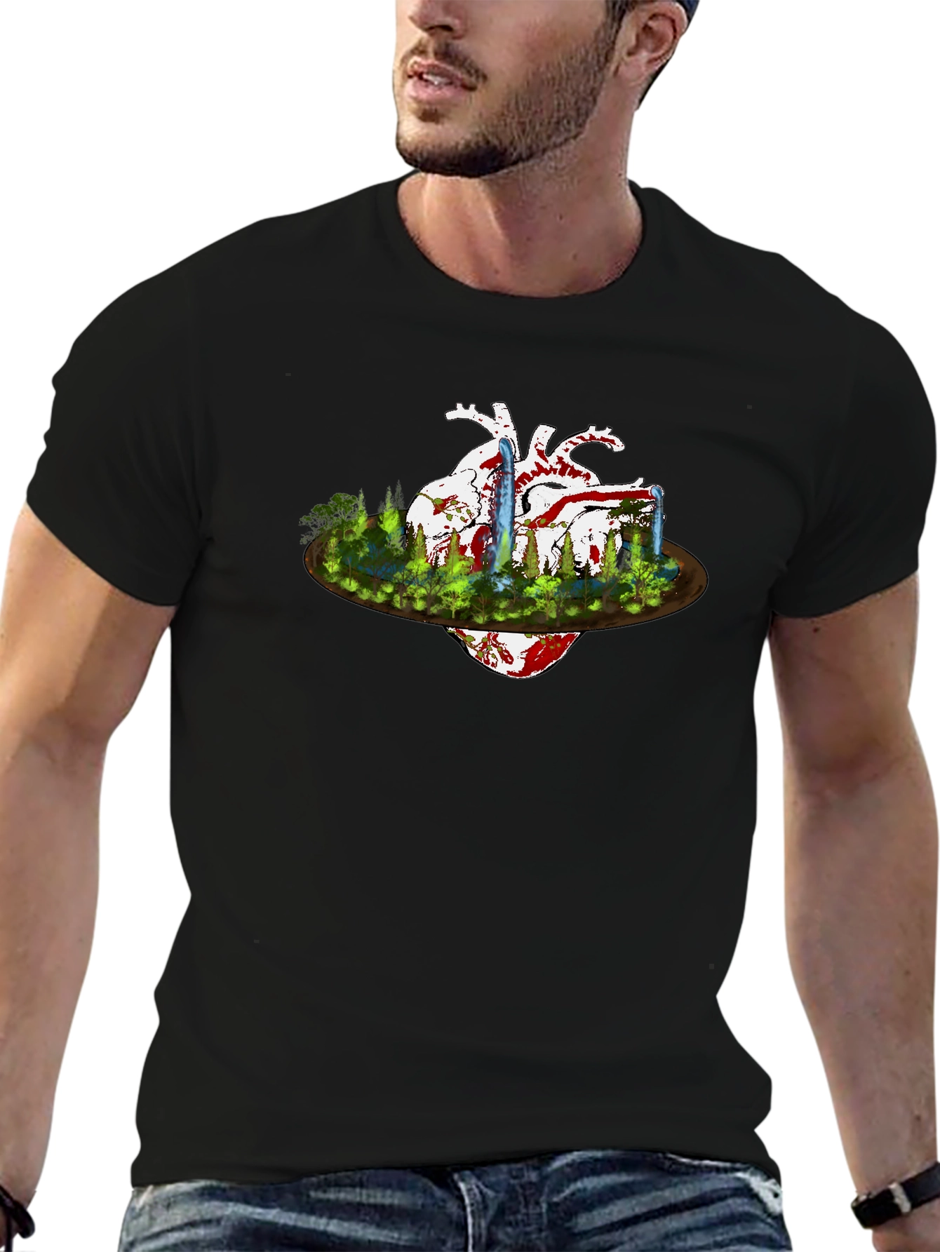 Heart & Nature Graphic Black T-Shirt