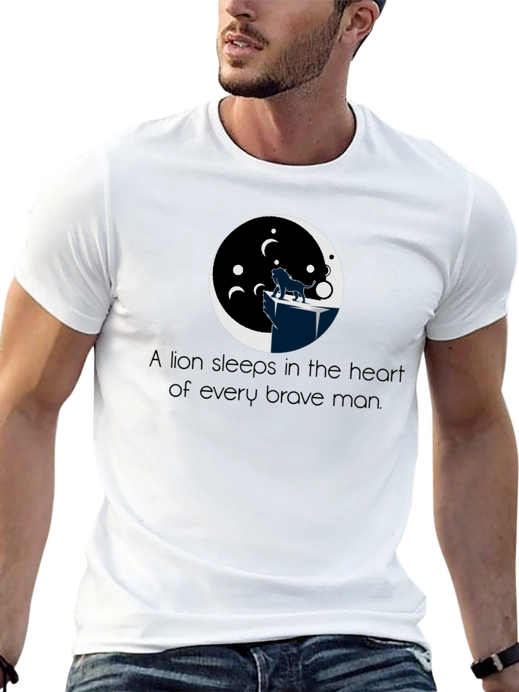 Lion Heart Mens Black T-Shirt Graphic Tee