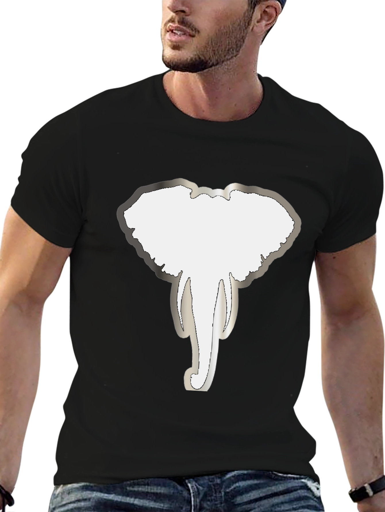 Elephant Head Tee - Graphic Print Black T-Shirt