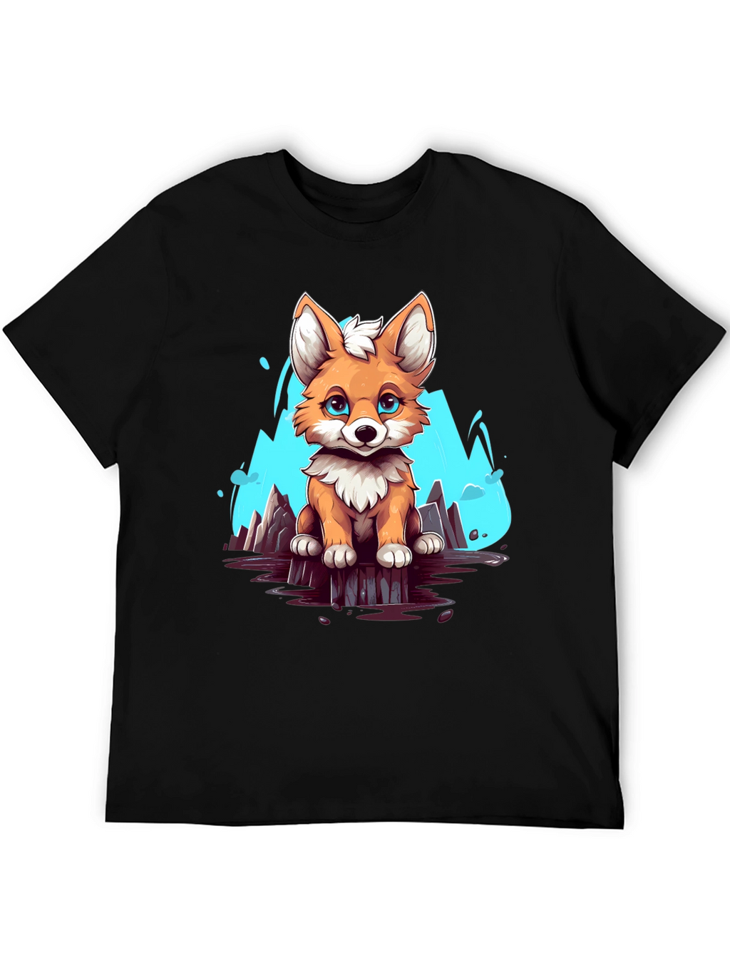 Cute Fox Graphic Tee - Soft Black Cotton Shirt