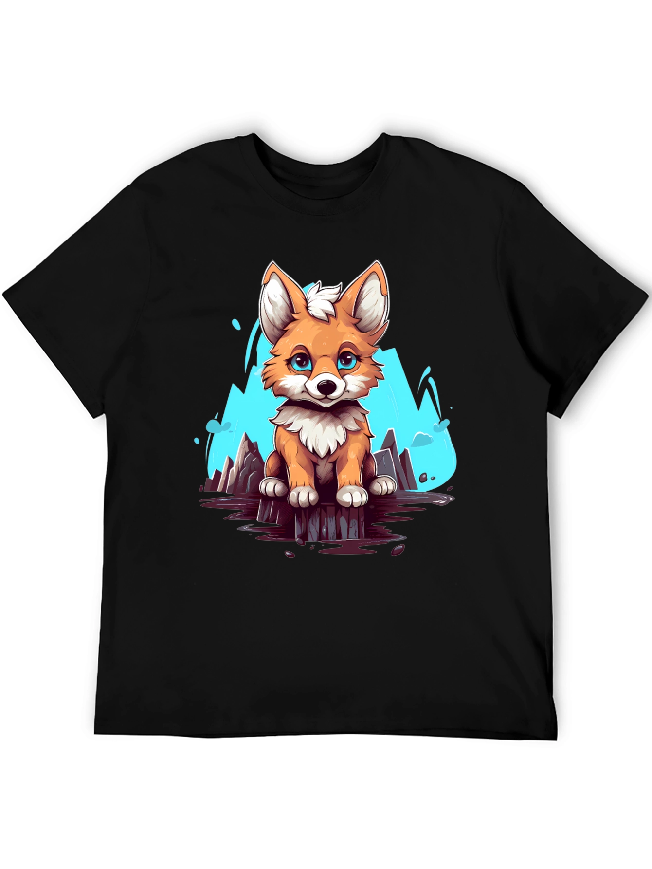 Cute Fox Graphic Tee - Soft Black Cotton Shirt
