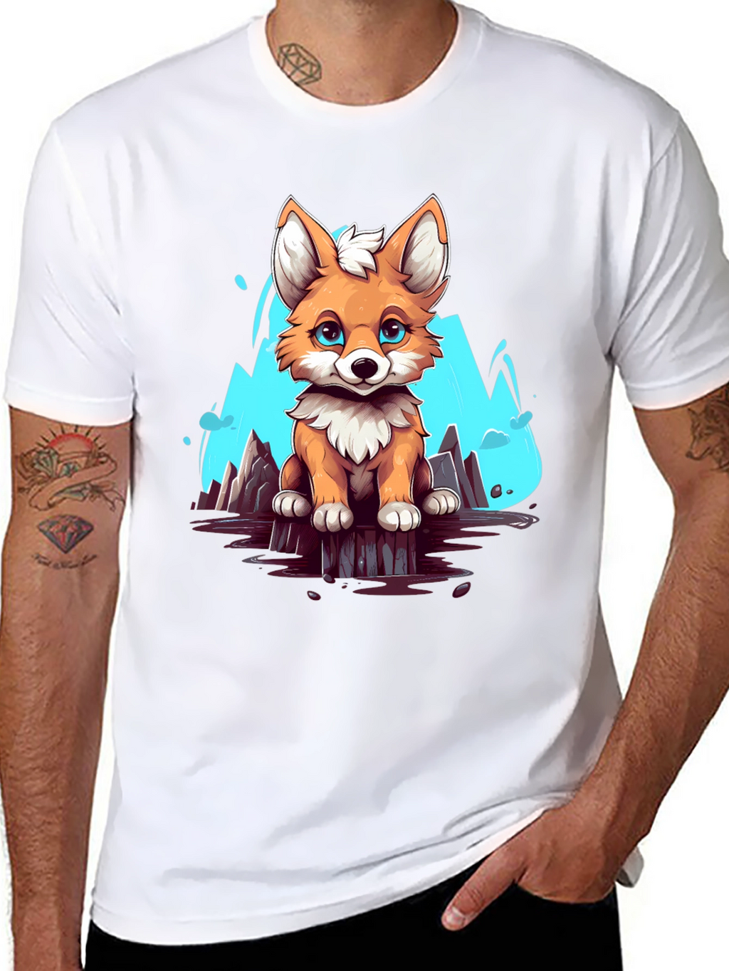 Cute Fox Graphic Tee - Soft Black Cotton Shirt
