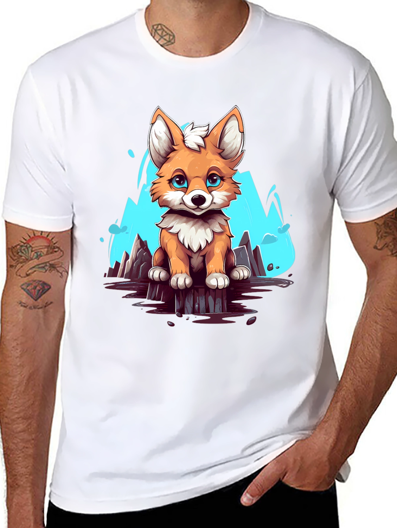 Cute Fox Graphic Tee - Soft Black Cotton Shirt