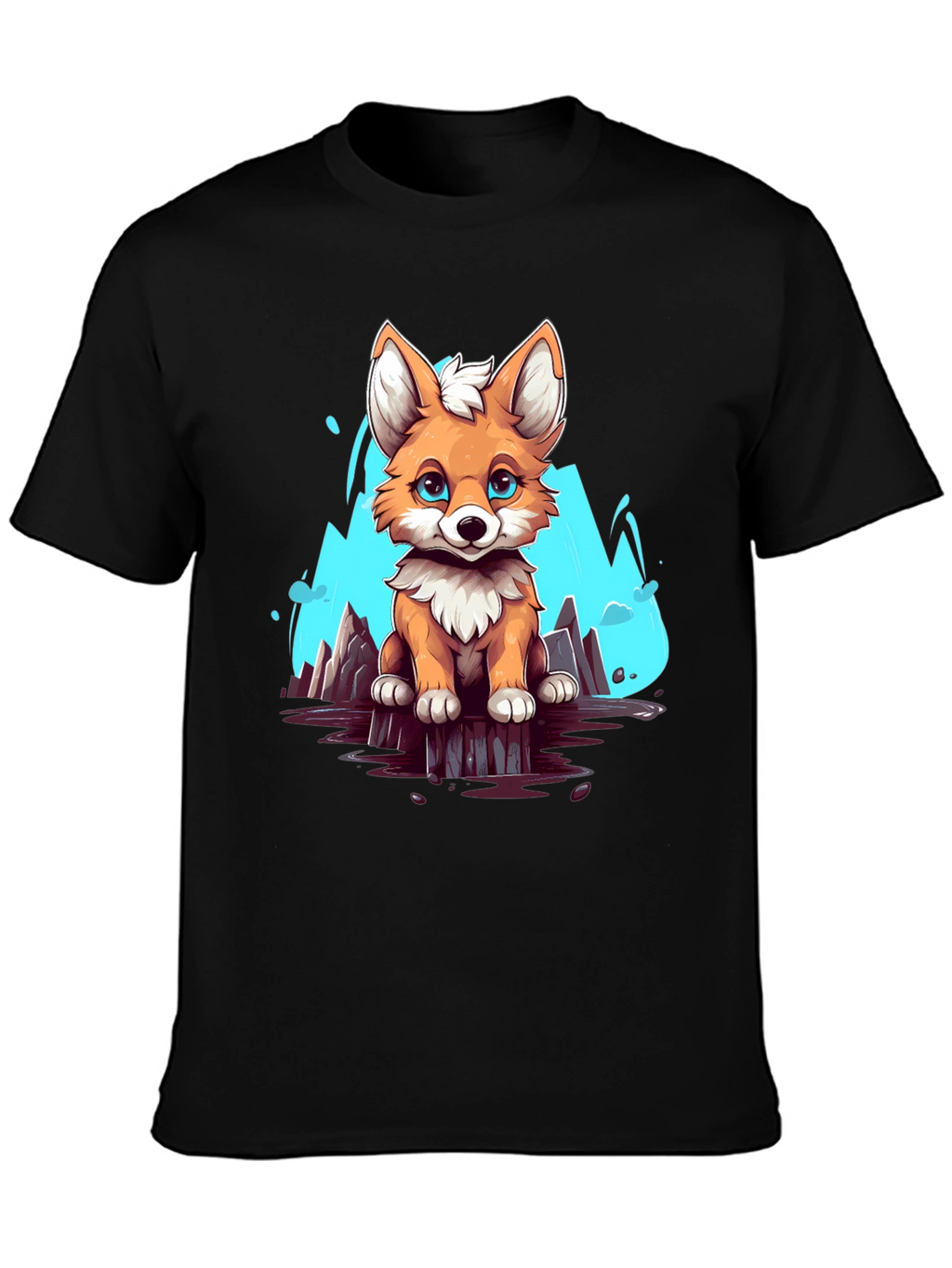 Cute Fox Graphic Tee - Soft Black Cotton Shirt