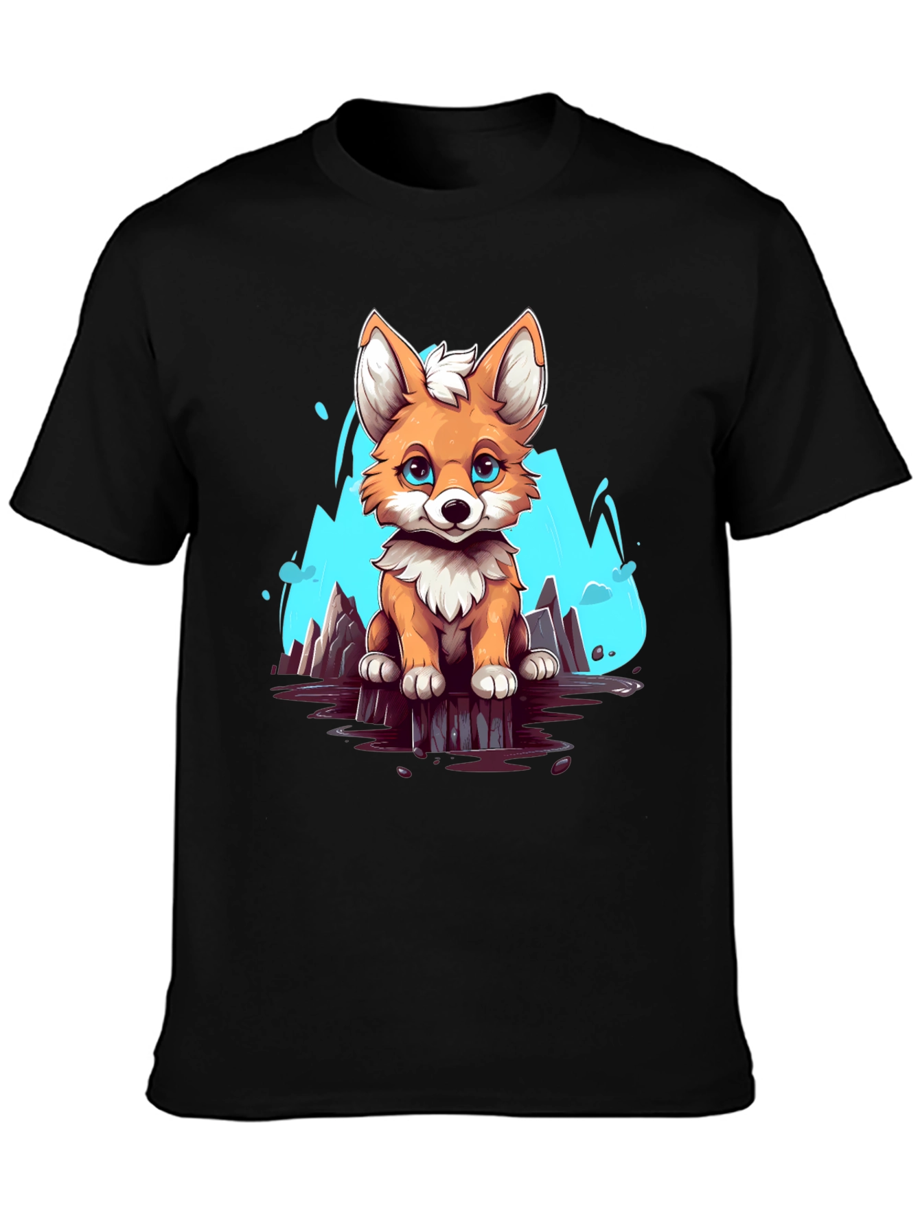 Cute Fox Graphic Tee - Soft Black Cotton Shirt