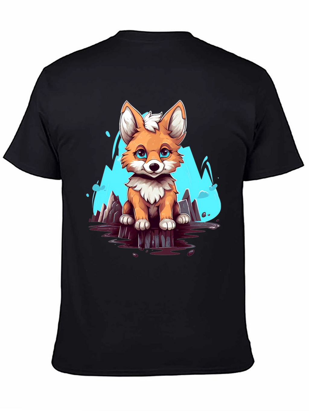 Cute Fox Graphic Tee - Soft Black Cotton Shirt