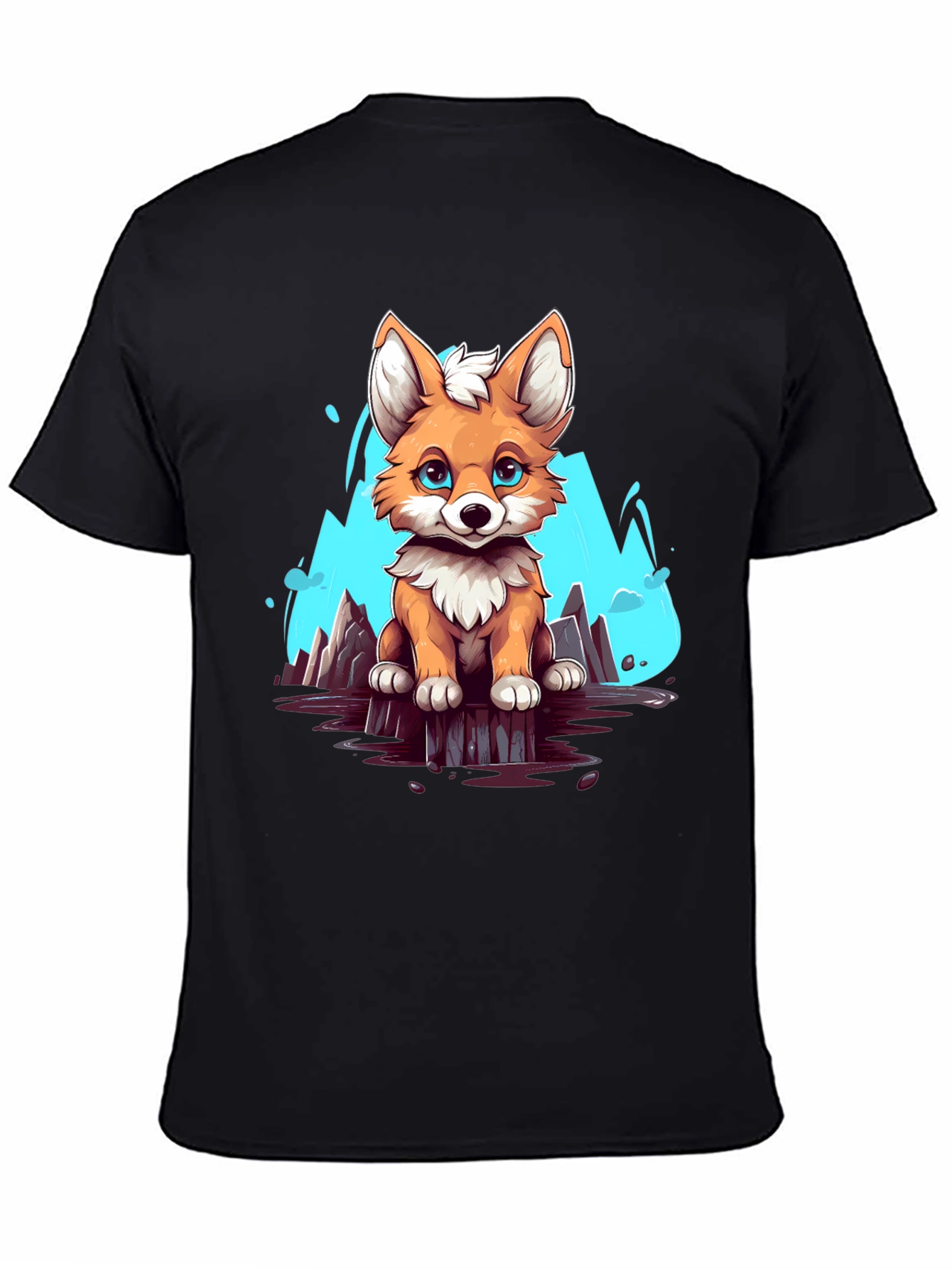 Cute Fox Graphic Tee - Soft Black Cotton Shirt