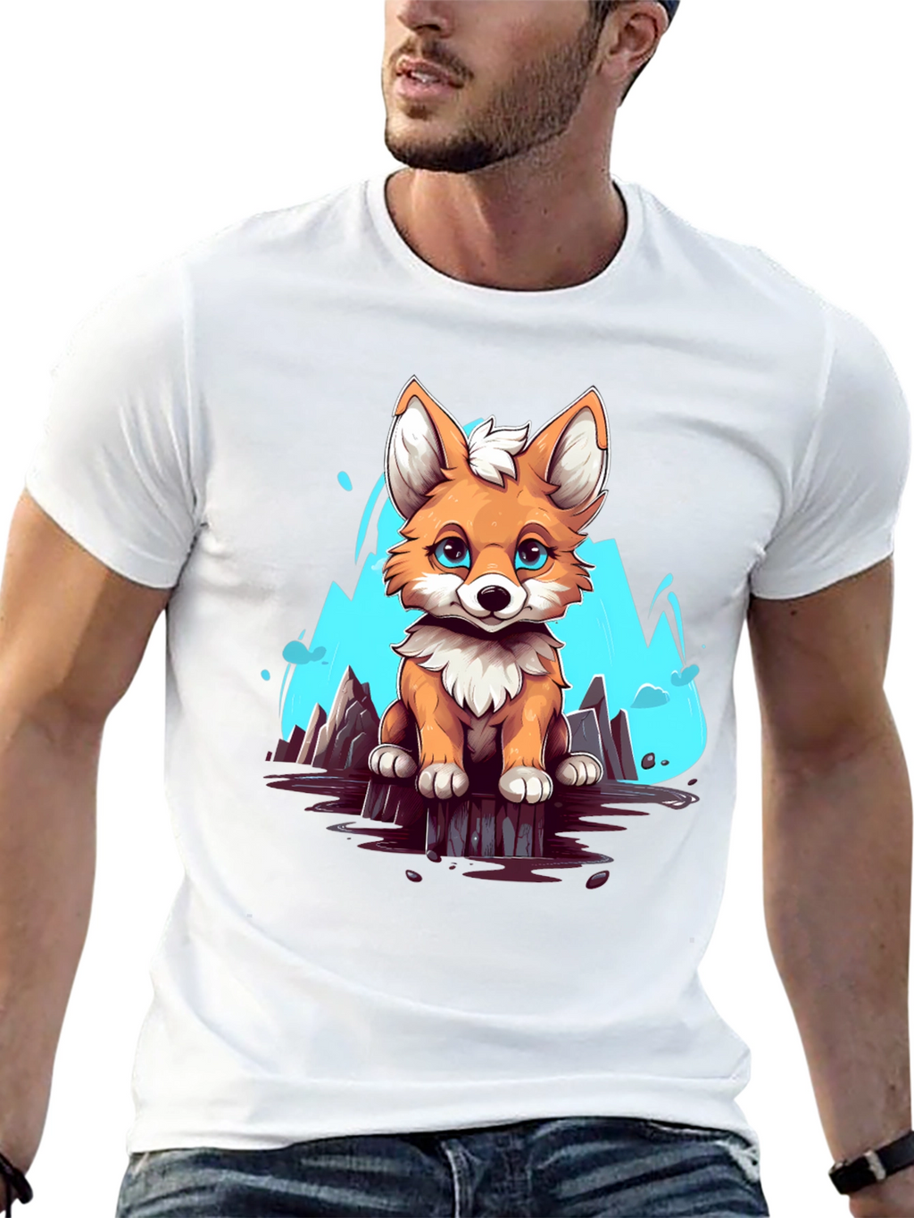 Cute Fox Graphic Tee - Soft Black Cotton Shirt