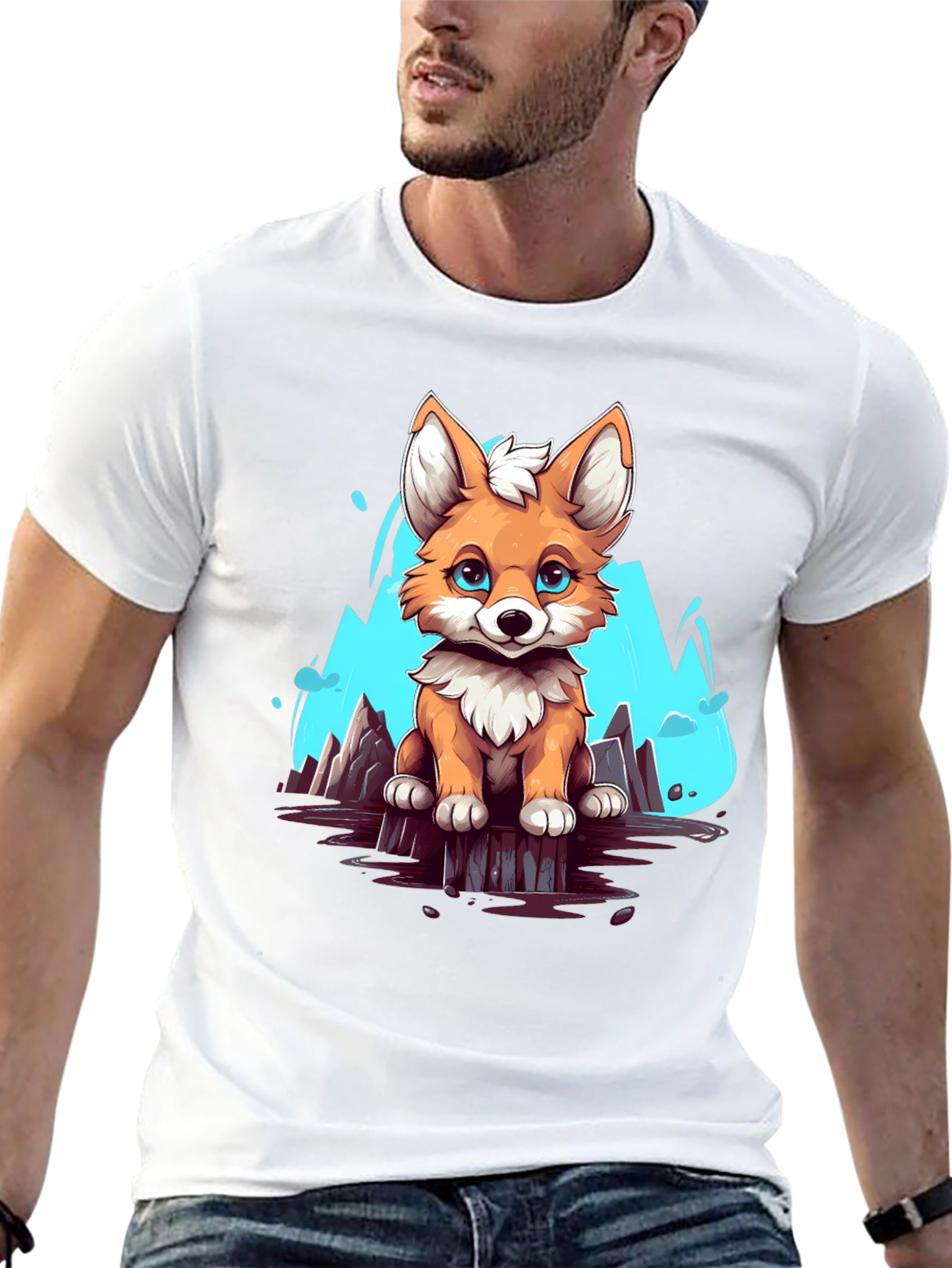 Cute Fox Graphic Tee - Soft Black Cotton Shirt