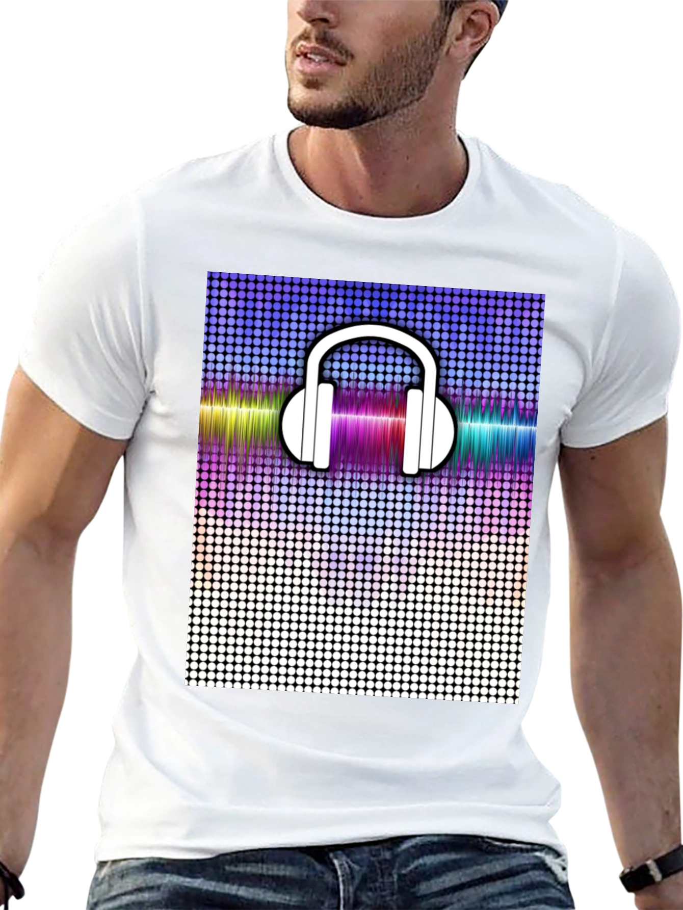 Cool Graphic Tee: Headphones and Soundwave Design