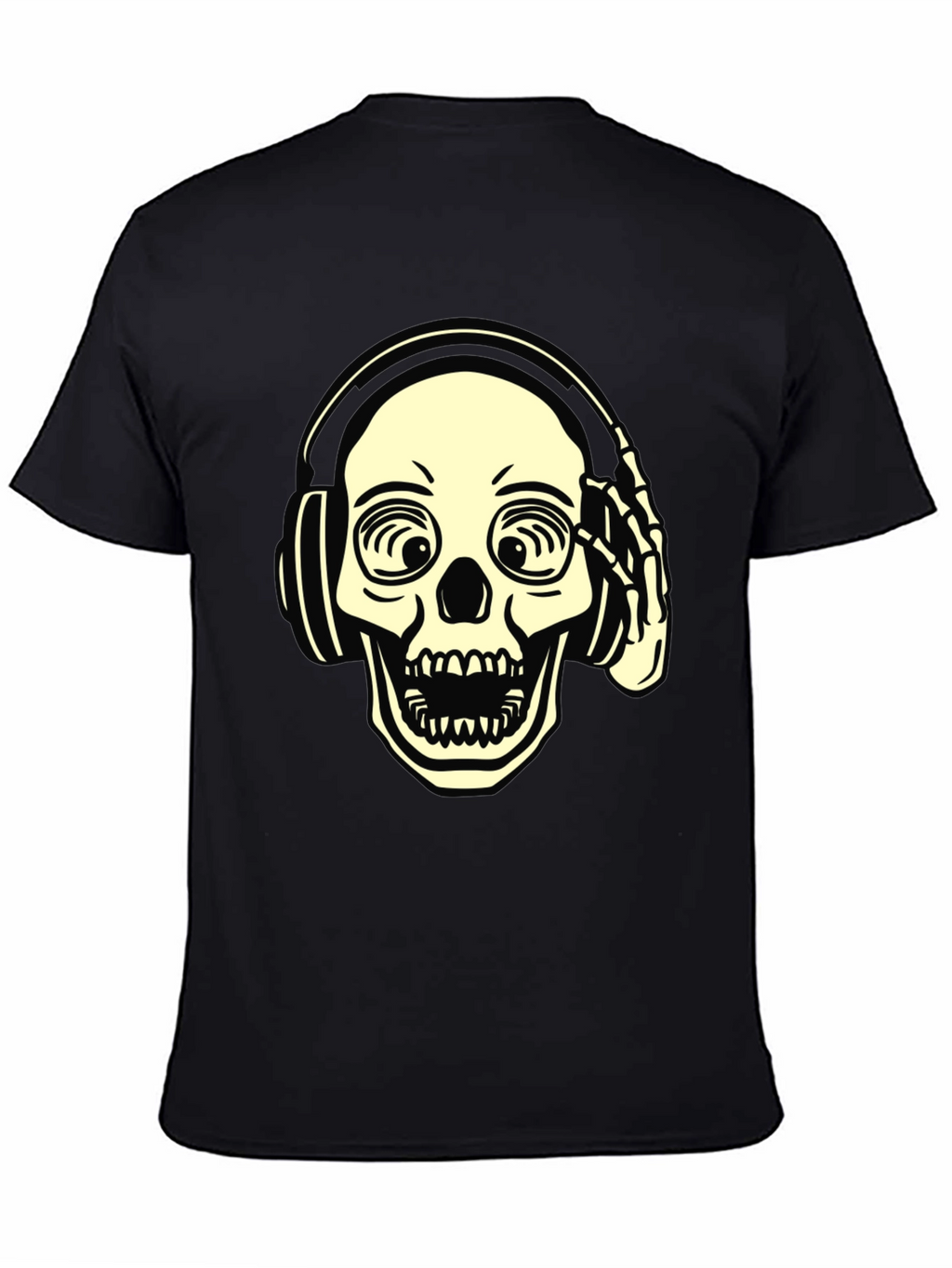 Skull with Headphones Graphic Tee - Black