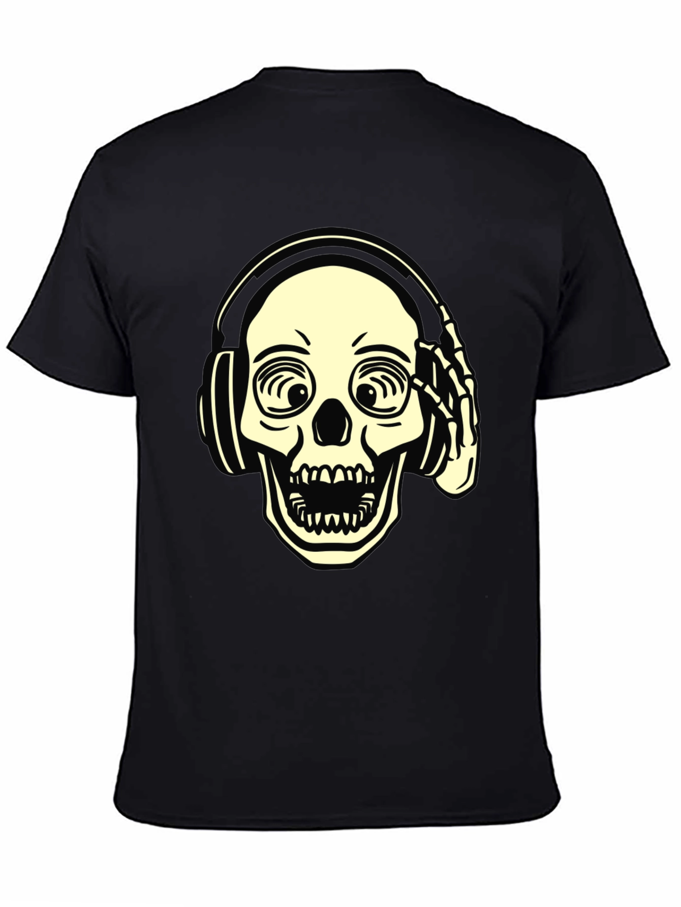 Skull with Headphones Graphic Tee - Black