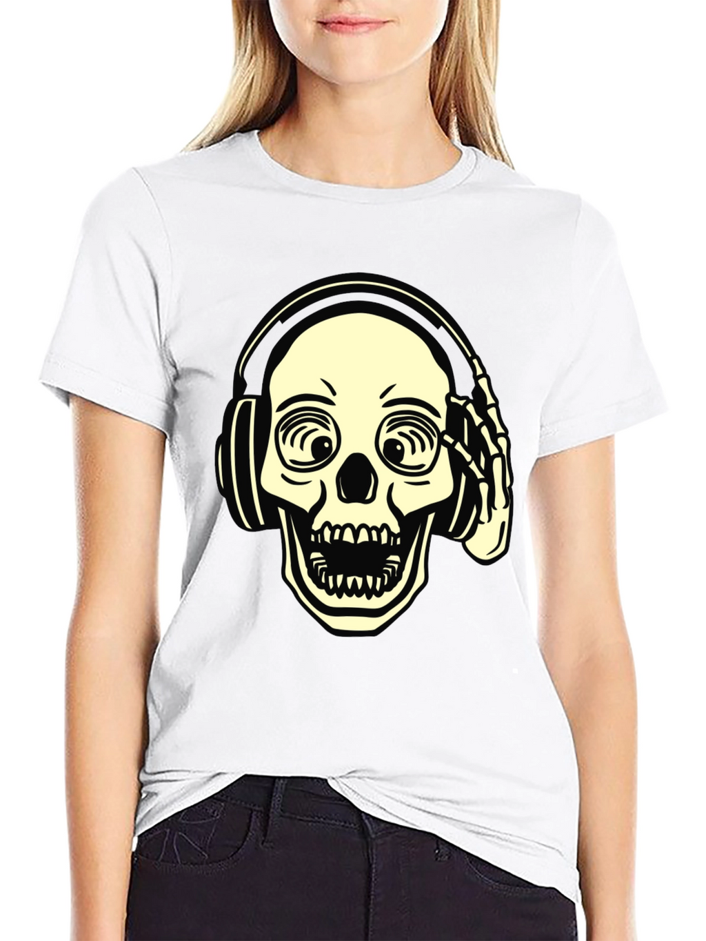 Skull with Headphones Graphic Tee - Black