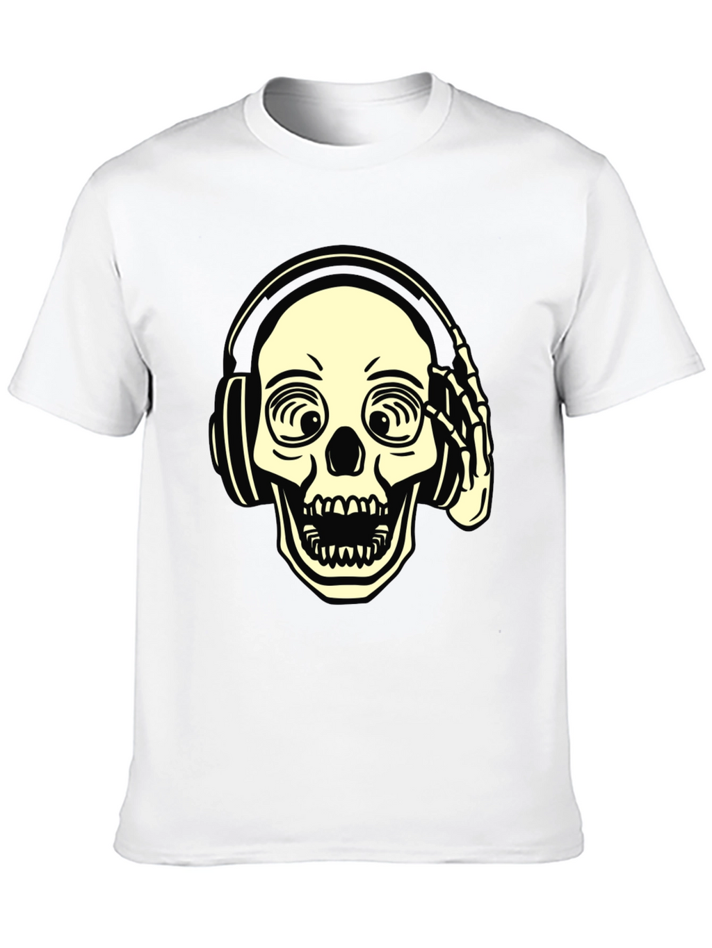 Skull with Headphones Graphic Tee - Black