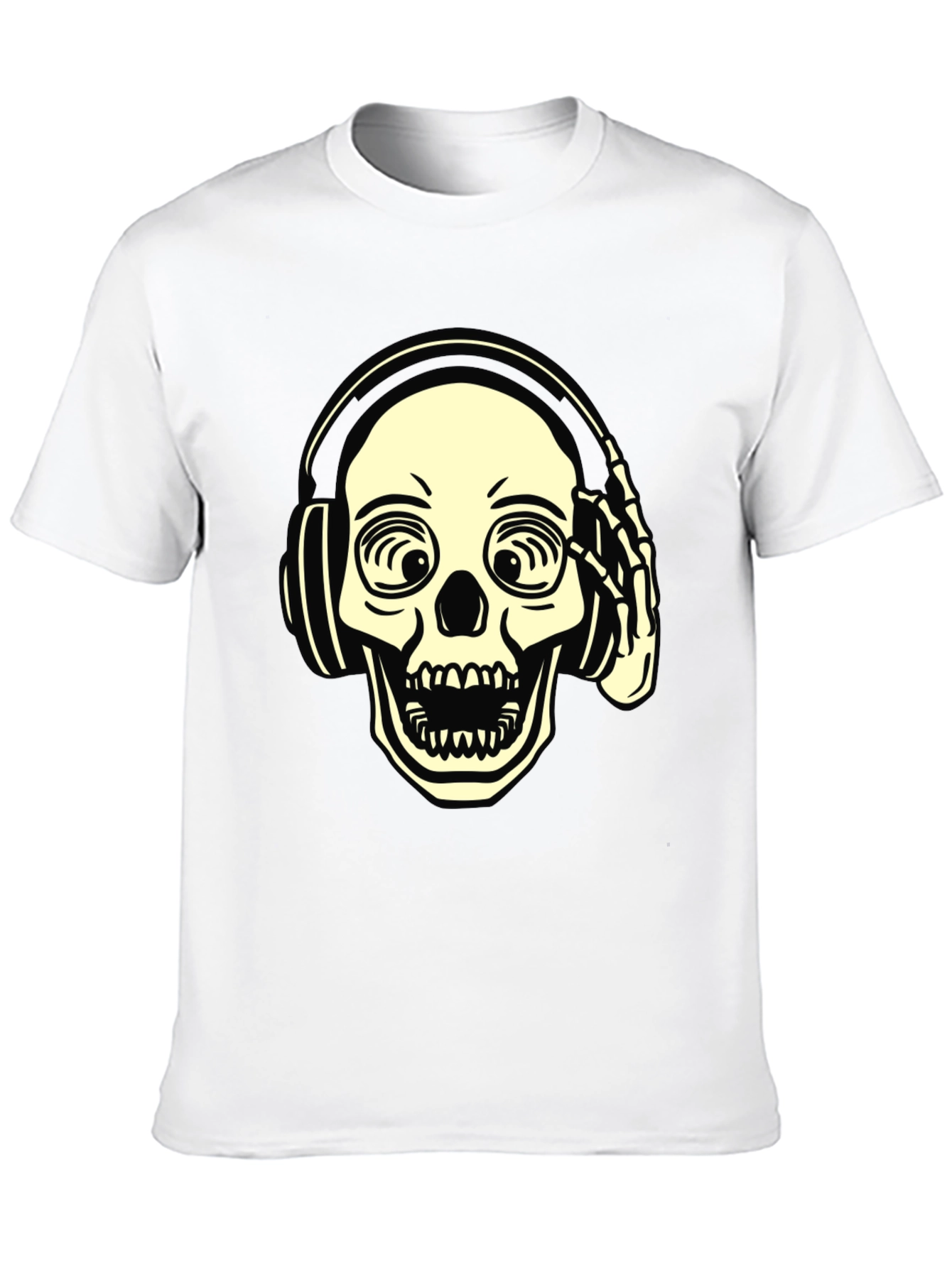 Skull with Headphones Graphic Tee - Black