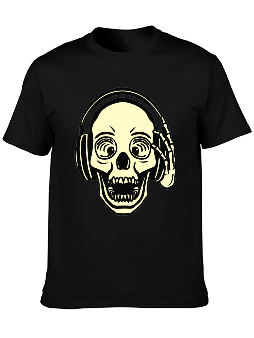 Skull with Headphones Graphic Tee - Black