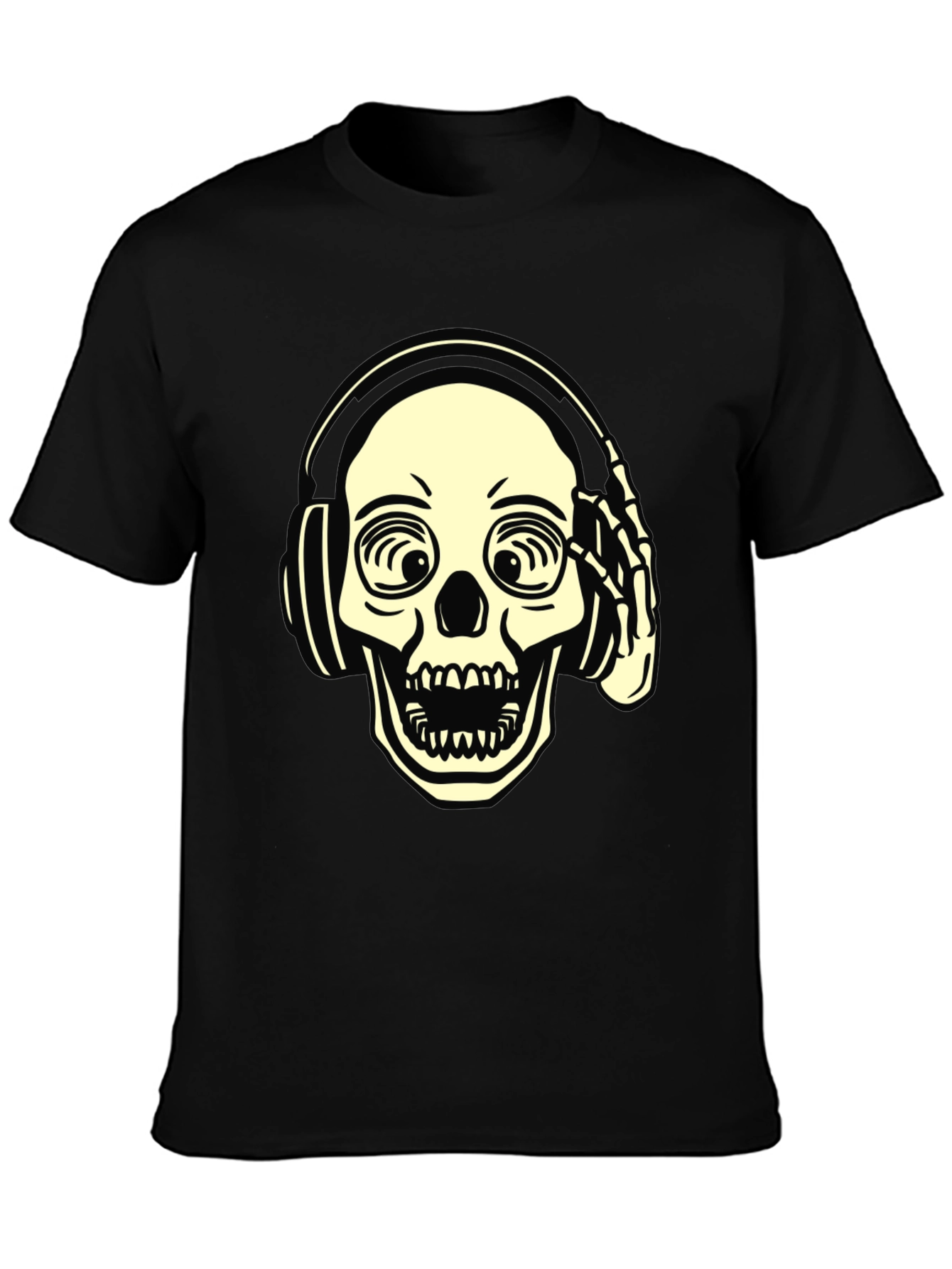 Skull with Headphones Graphic Tee - Black