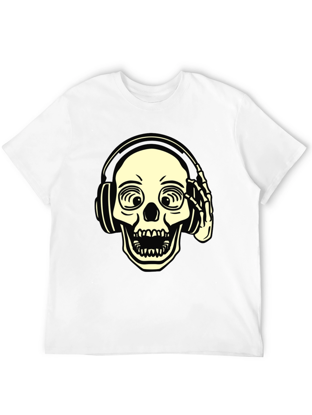 Skull with Headphones Graphic Tee - Black