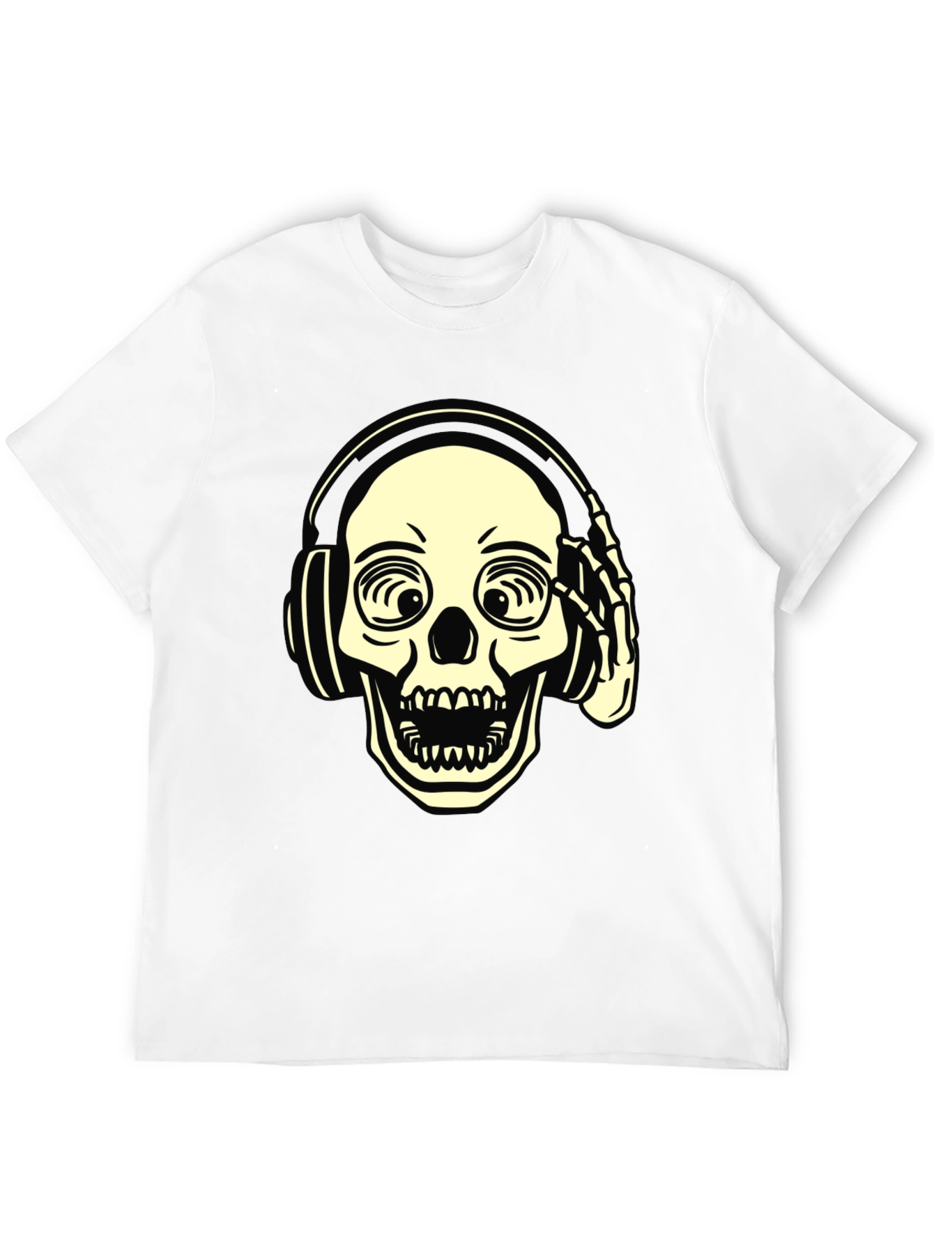 Skull with Headphones Graphic Tee - Black