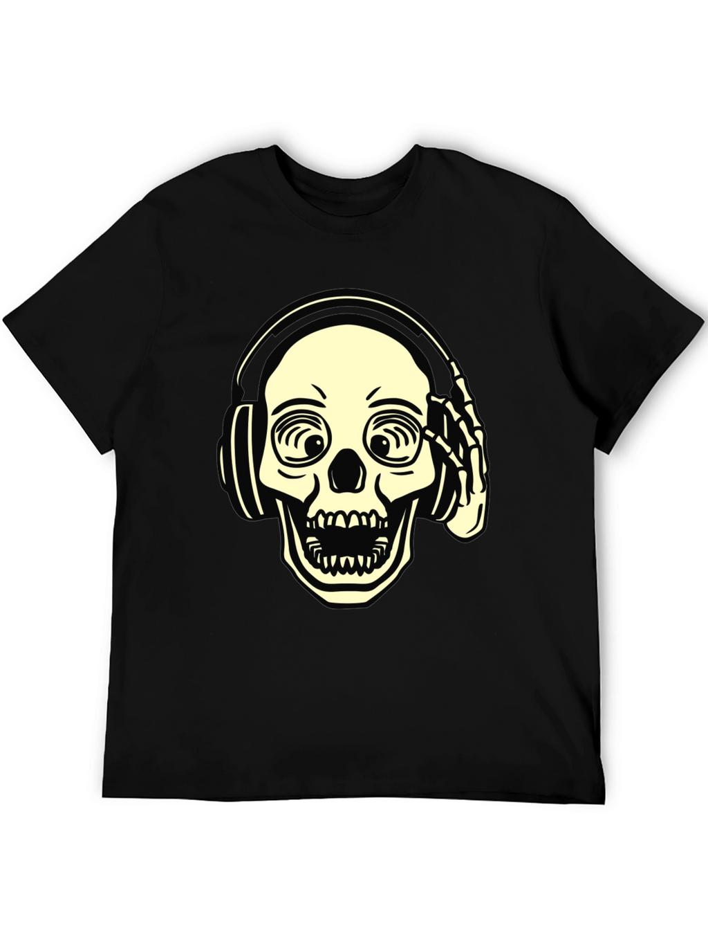 Skull with Headphones Graphic Tee - Black