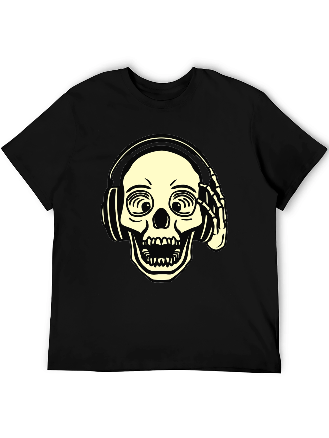 Skull with Headphones Graphic Tee - Black