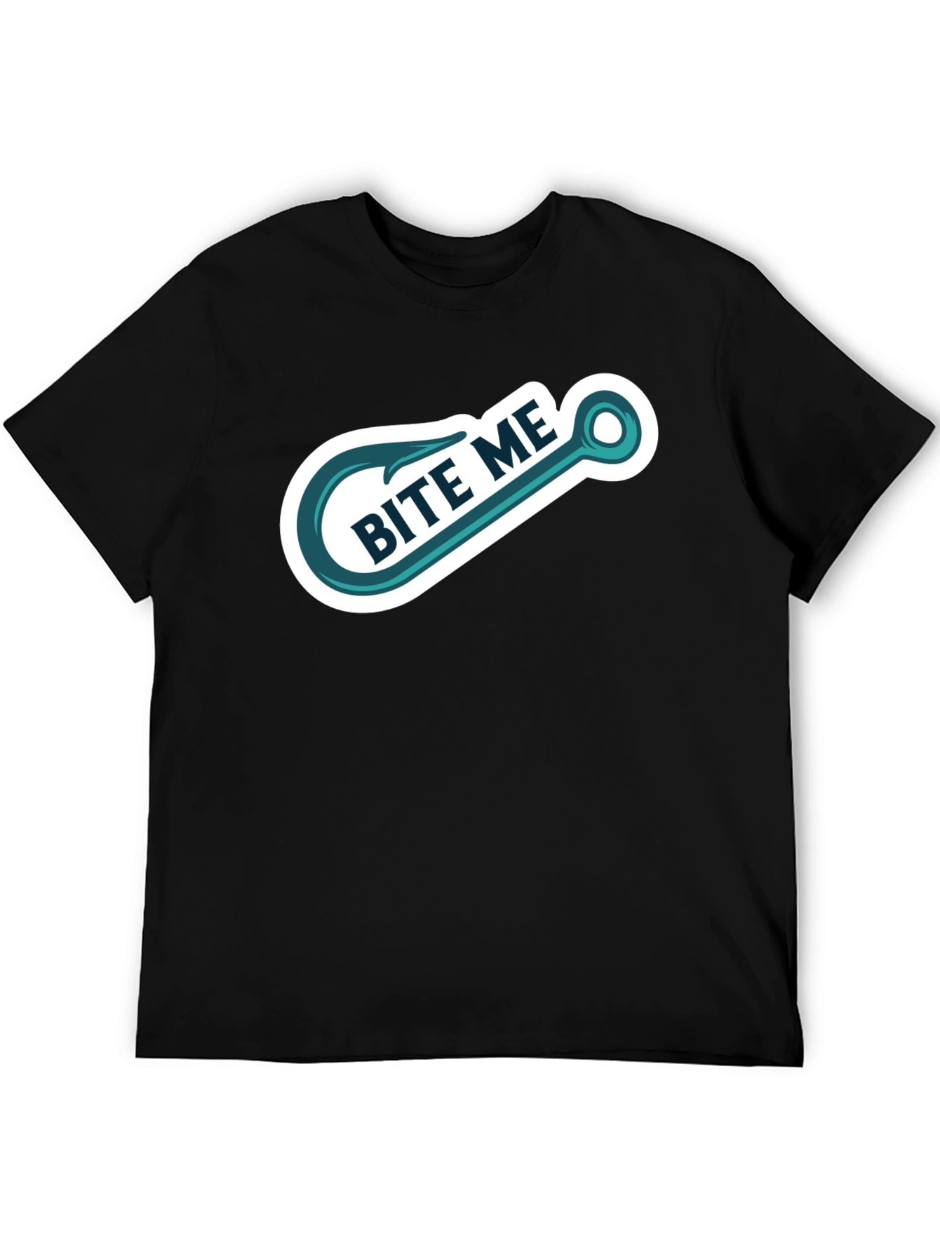 Bite Me Fishing Hook Graphic Tee - Black Cotton T-Shirt