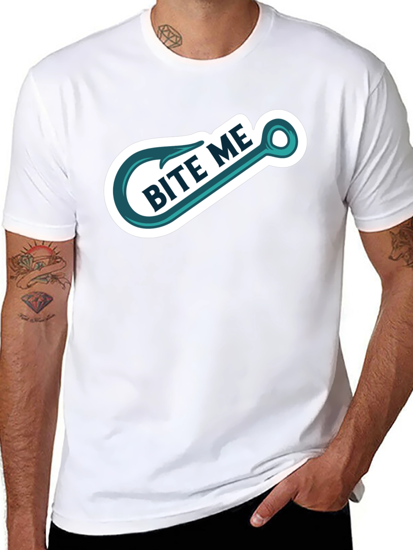 Bite Me Fishing Hook Graphic Tee - Black Cotton T-Shirt