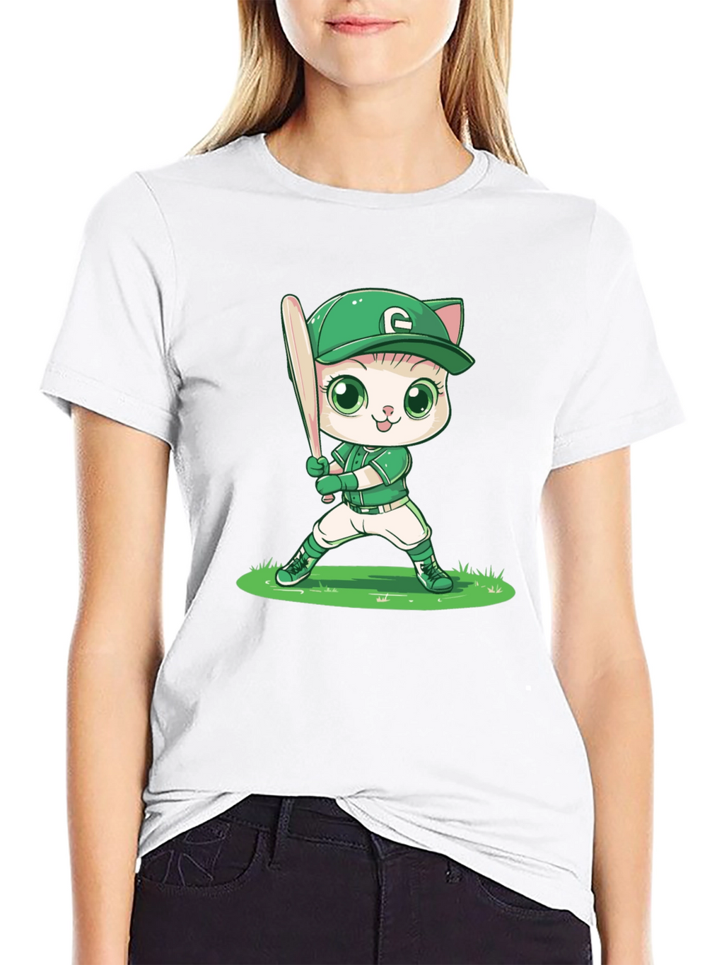 Cat Baseball Player Graphic Tee