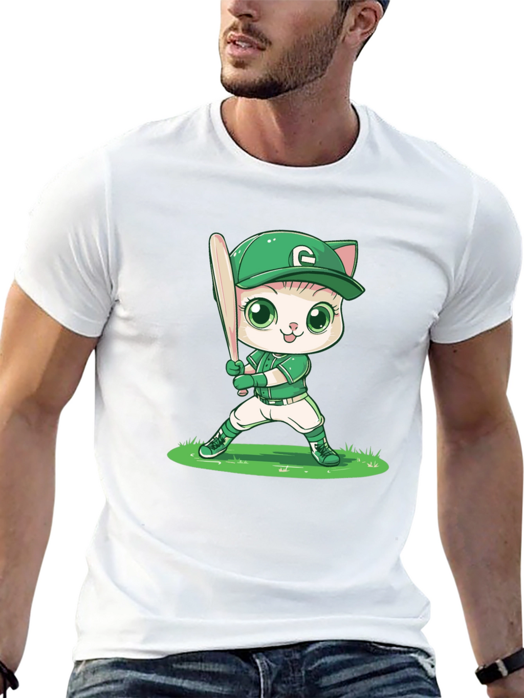 Cat Baseball Player Graphic Tee