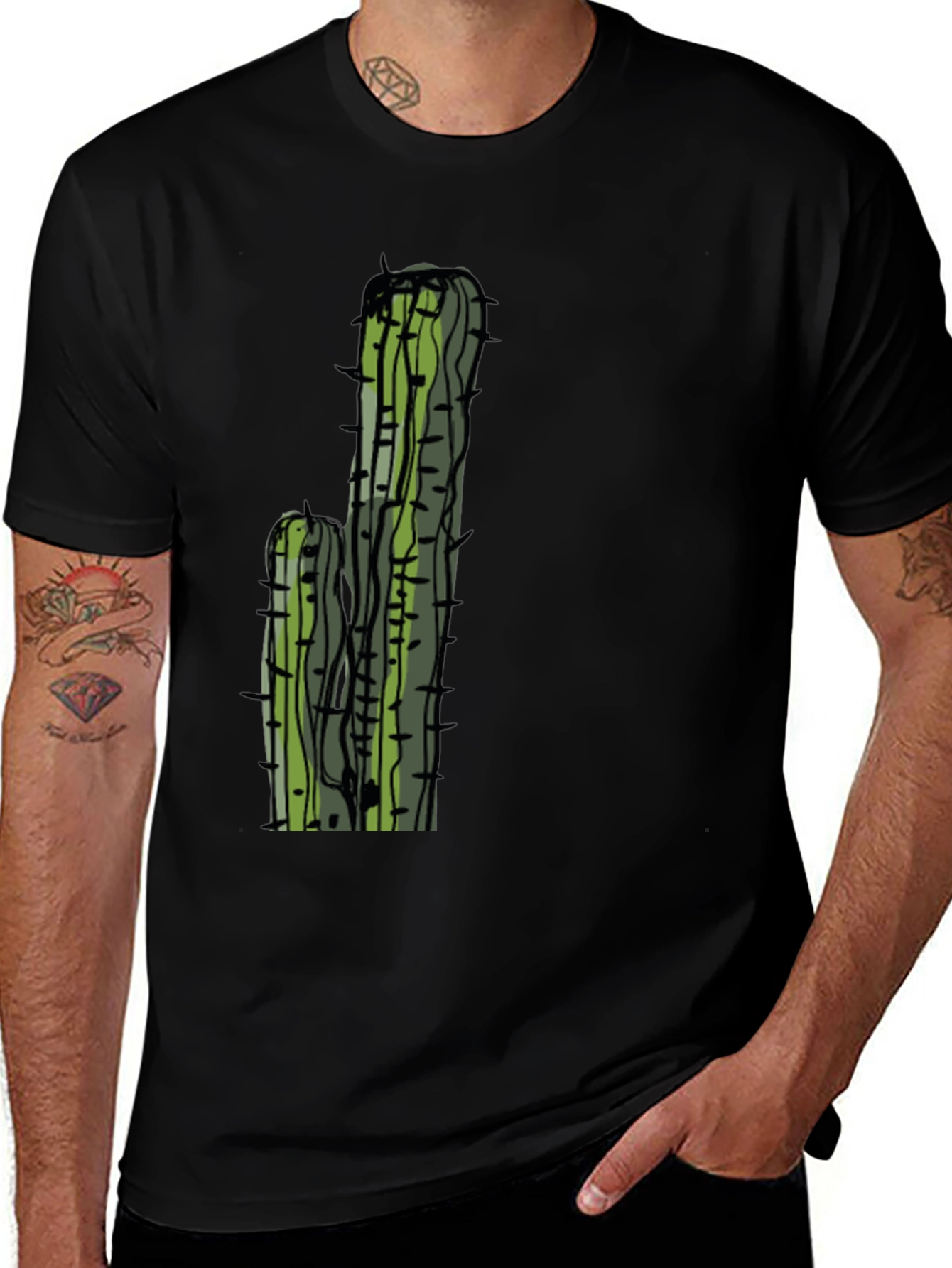 Cactus Graphic Tee - Black Casual T-Shirt