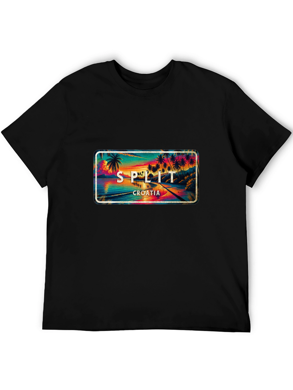 Split Croatia T-Shirt - Coastal Palm Tree Sunset Design